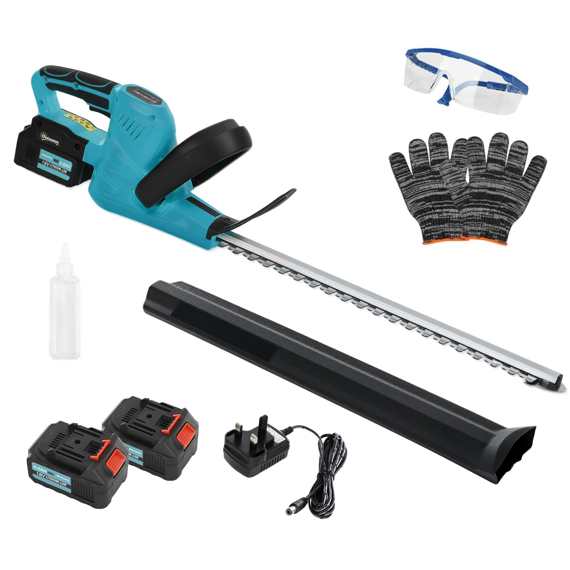 20" Cordless Hedge Trimmer, 18V Electric Hedge Cutter with 51cm Dual Action Blade, 2 x 4000mAh Batteries and Brushless Motor for Garden Branches, Shrubs, Twigs, Blue