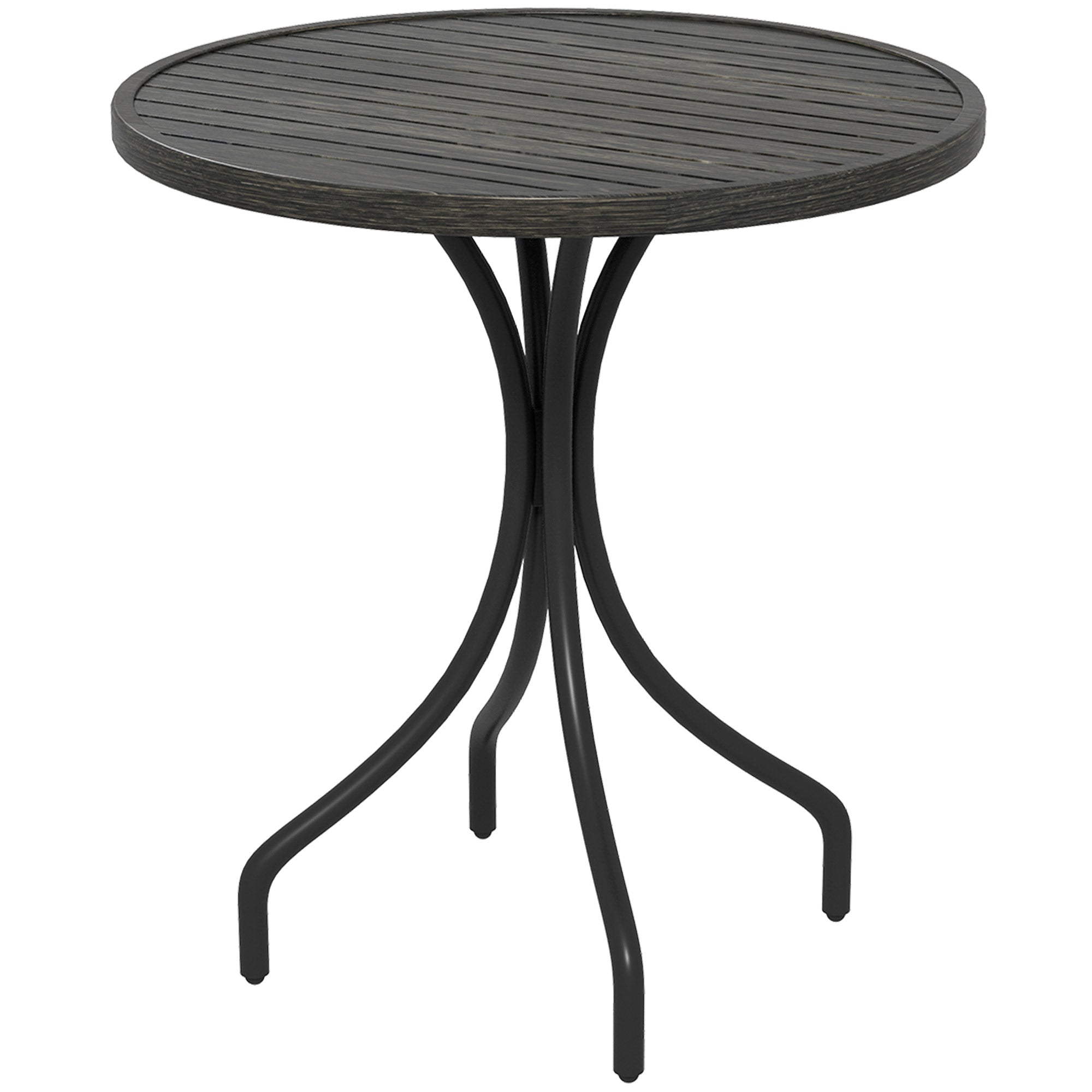 66cm Galvanised Steel Slatted Garden Table with Grey Wood Grain Top - Grey