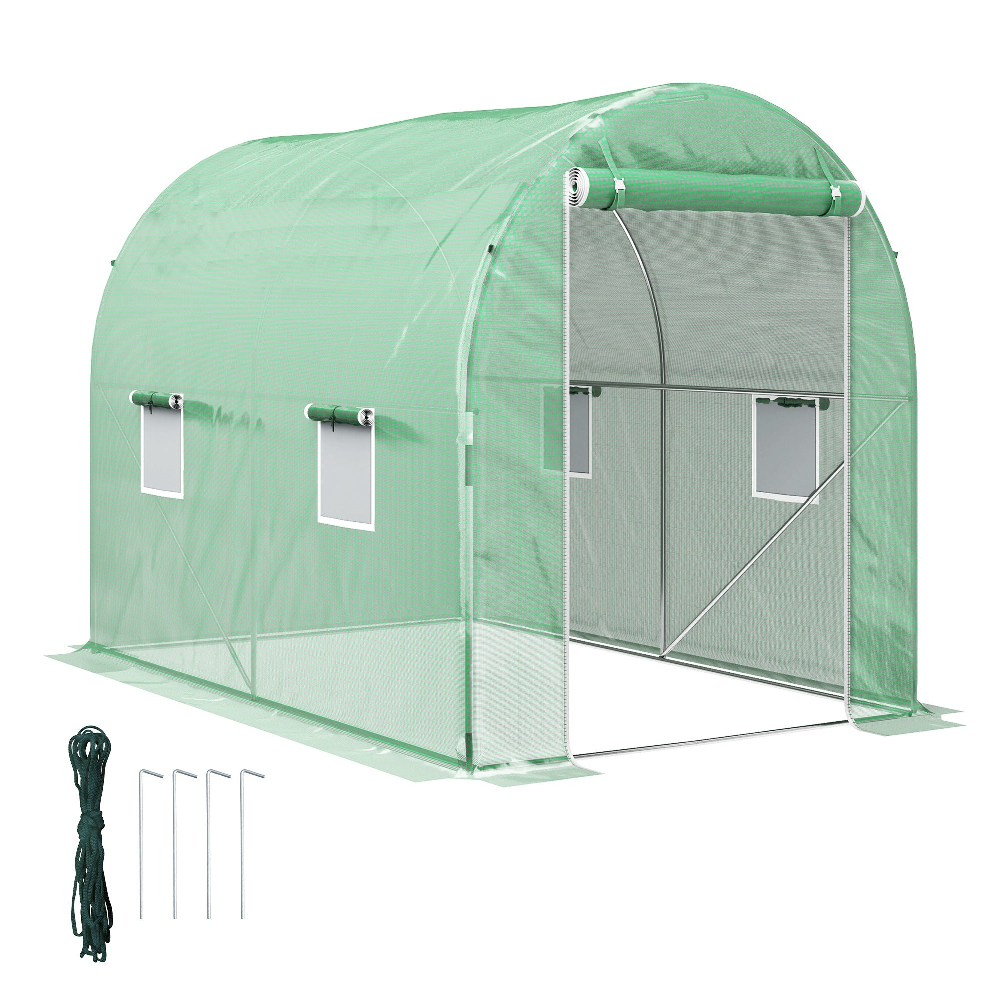 300 x 195cm Walk-In Tunnel Greenhouse with Steel Frame - Green