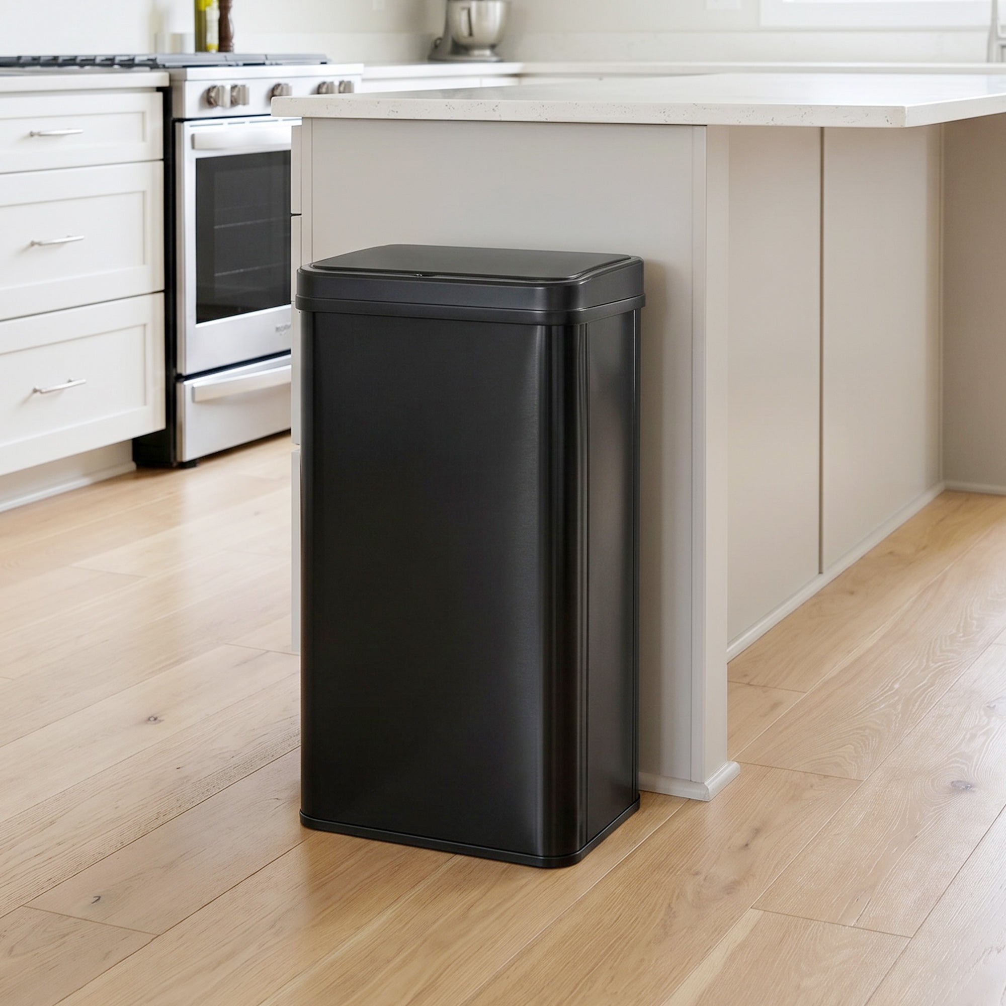 50L Sensor Bin with Soft-Close Lid, Stainless Steel Automatic Touchless Motion Sensor Kitchen Bin, Black