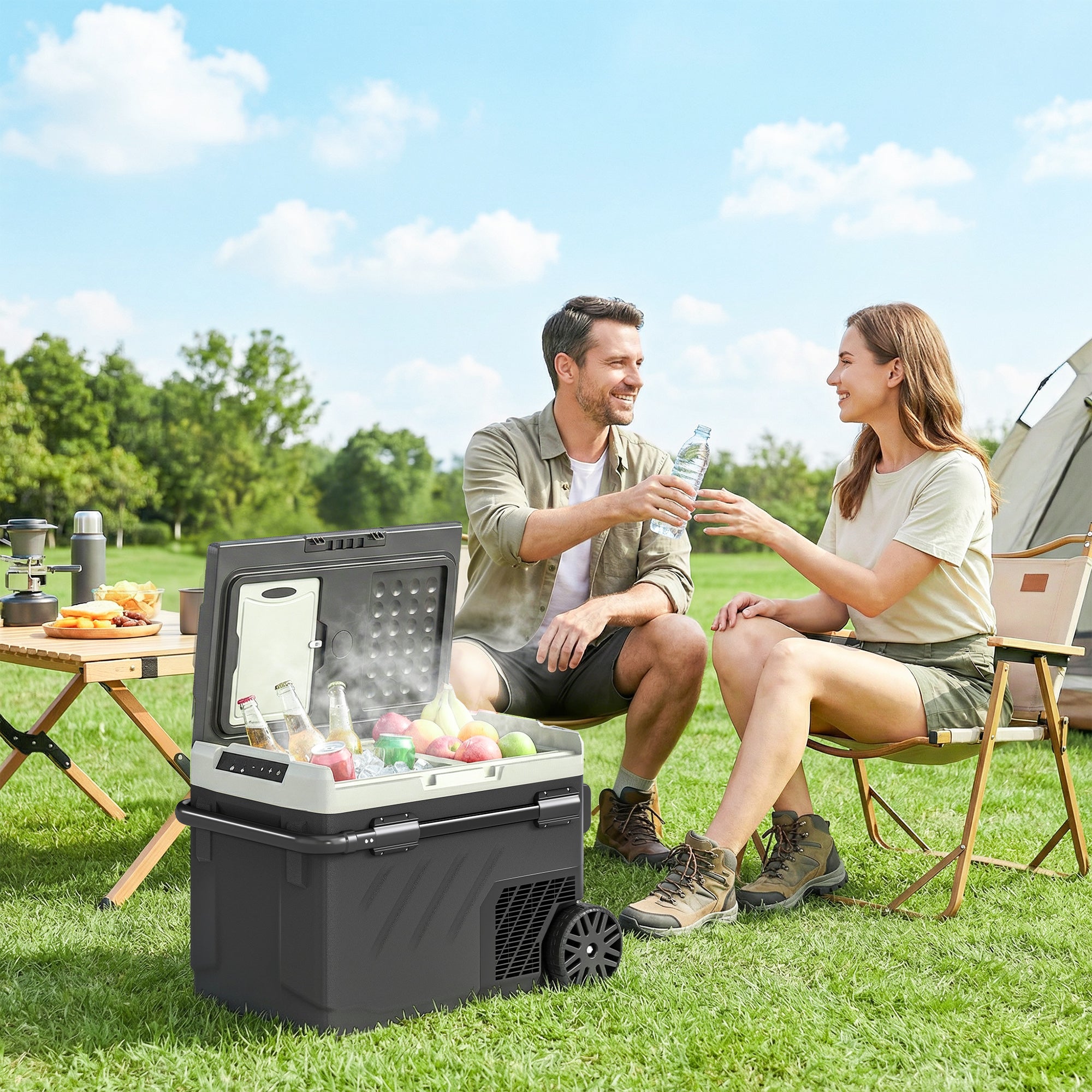 40L Compressor Car Fridge Freezer, Dual Zone Camping Refrigerator with App Control, Telescopic Handle, -20℃-20℃