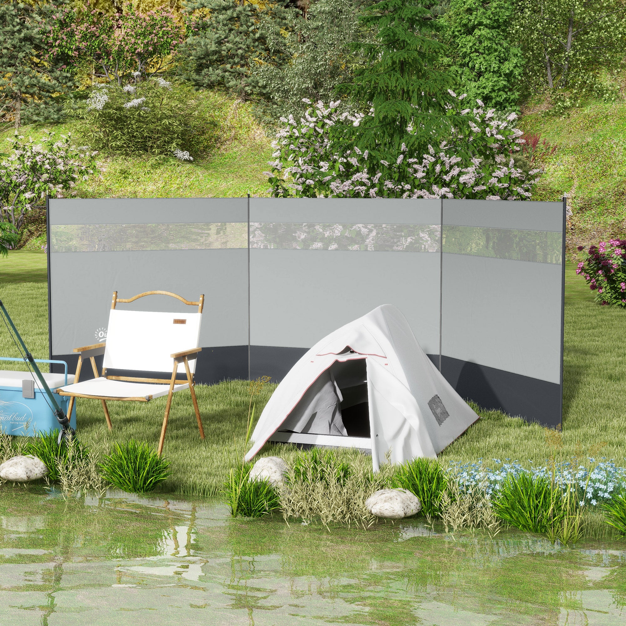 Durable Camping Windbreaker with Clear Windows and Carry Bag - Grey