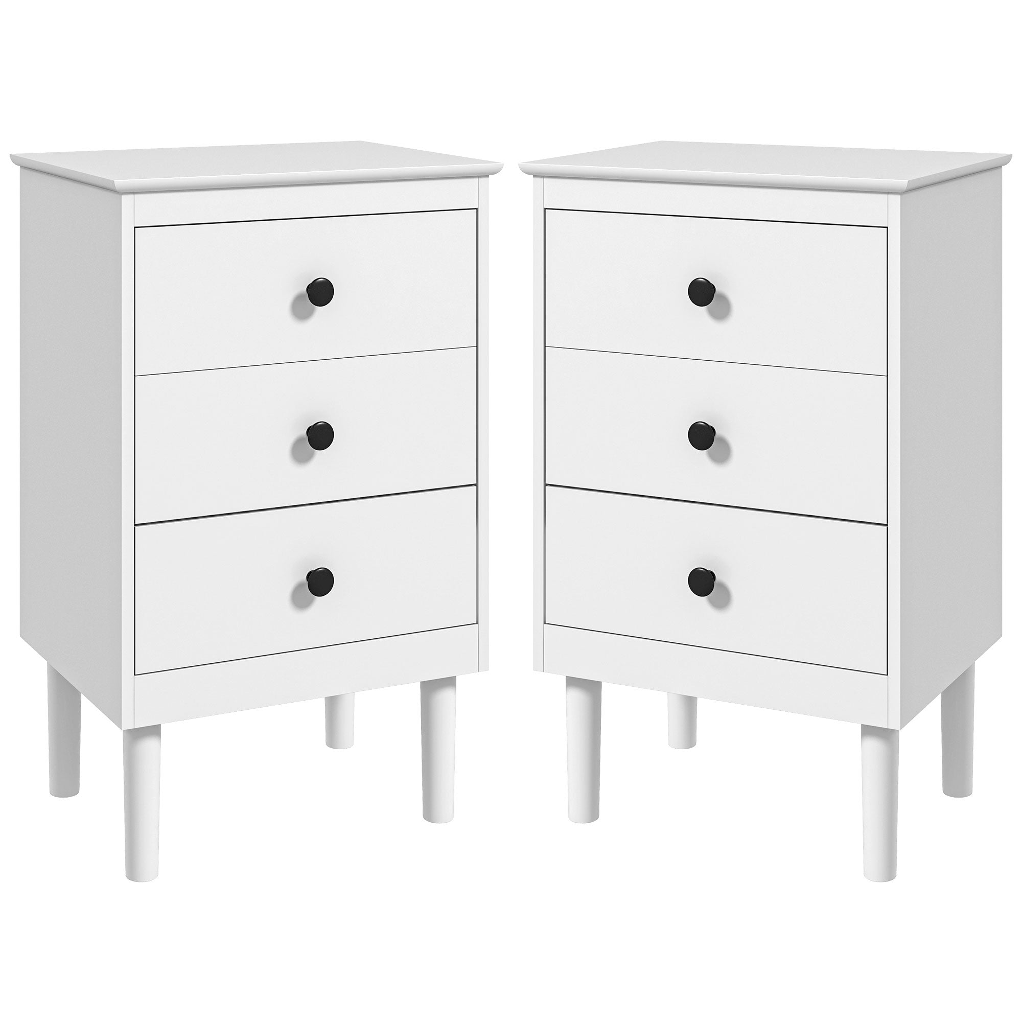 Set of Two Three-Drawer Modern Bedside Tables - White
