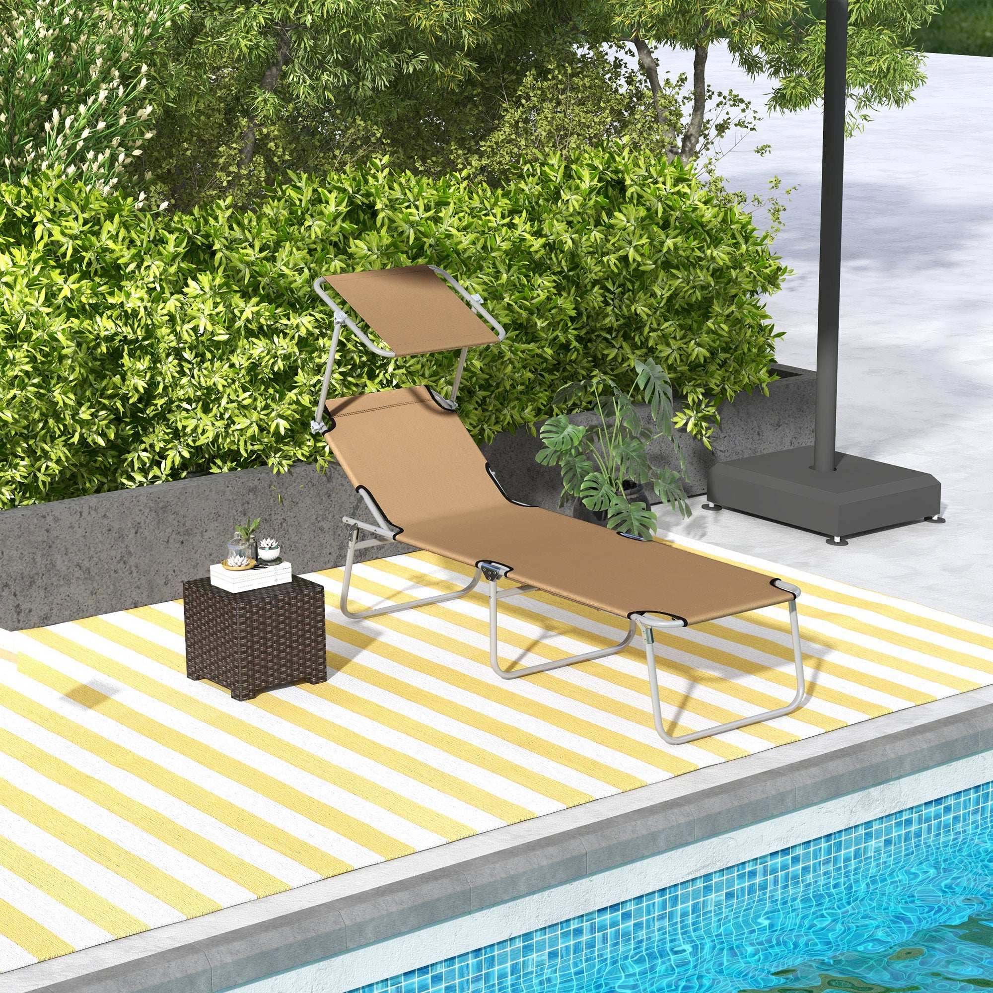 Adjustable Sun Lounger with Face Canopy - Brown