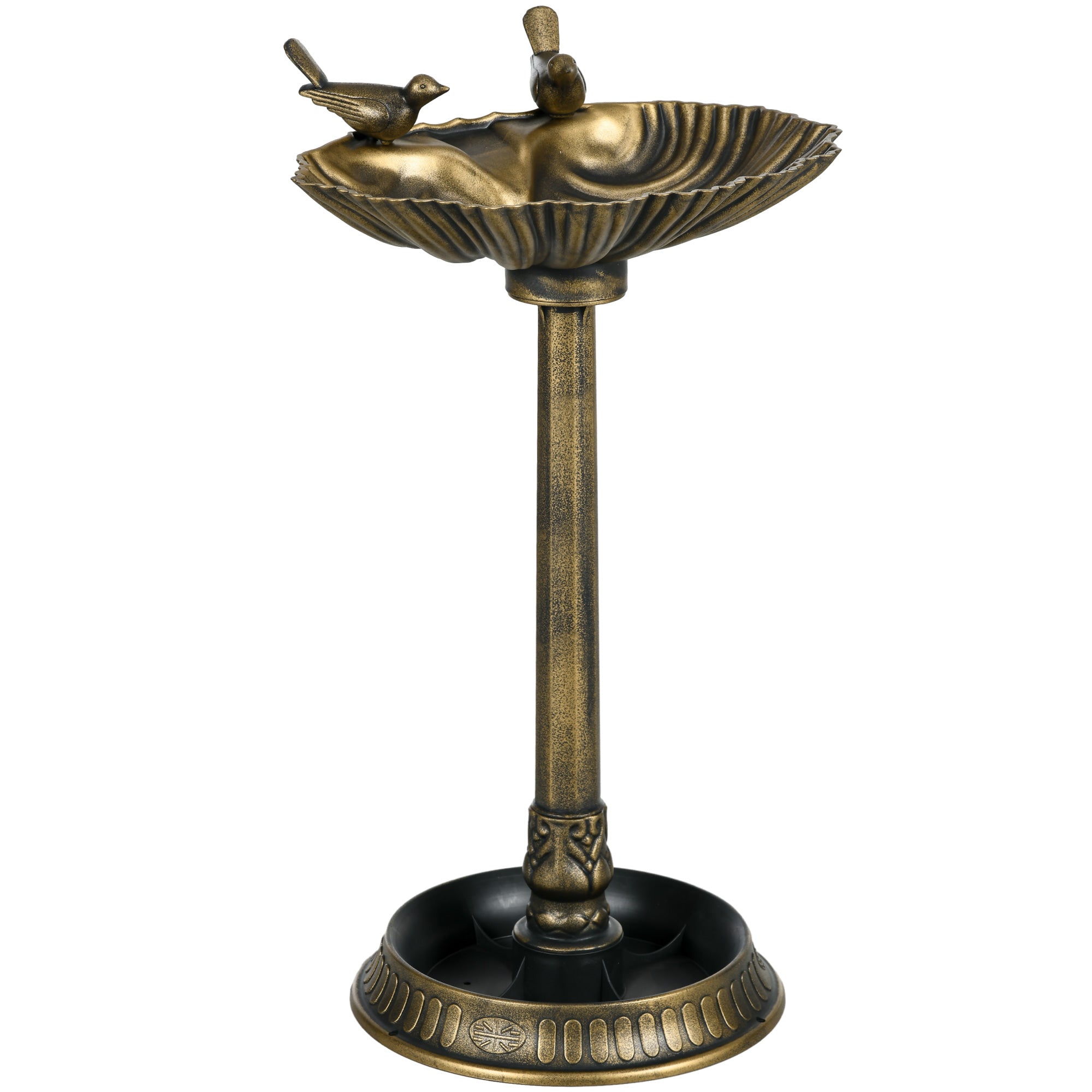 81cm Tall Bird Bath with 2 Decorative Birds, Vintage Style Birdbath with Flower Planter Base, Bird Bath Bowl for Garden, Bronze Tone
