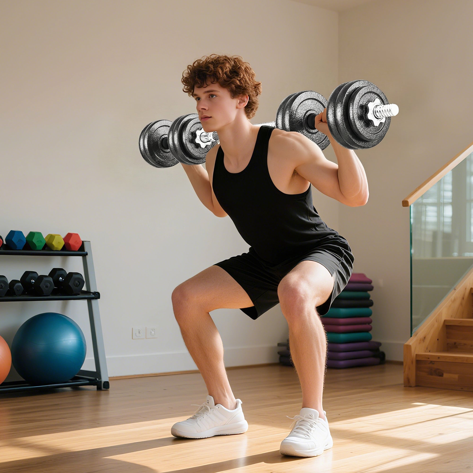2-in-1 Adjustable Dumbbells Set, 30kg Cast Iron Weights Dumbbells Set with Non-Slip Grip for Strength Training, Weight Lifting, Bodybuilding, Home Gym Workout Equipment for Men & Women