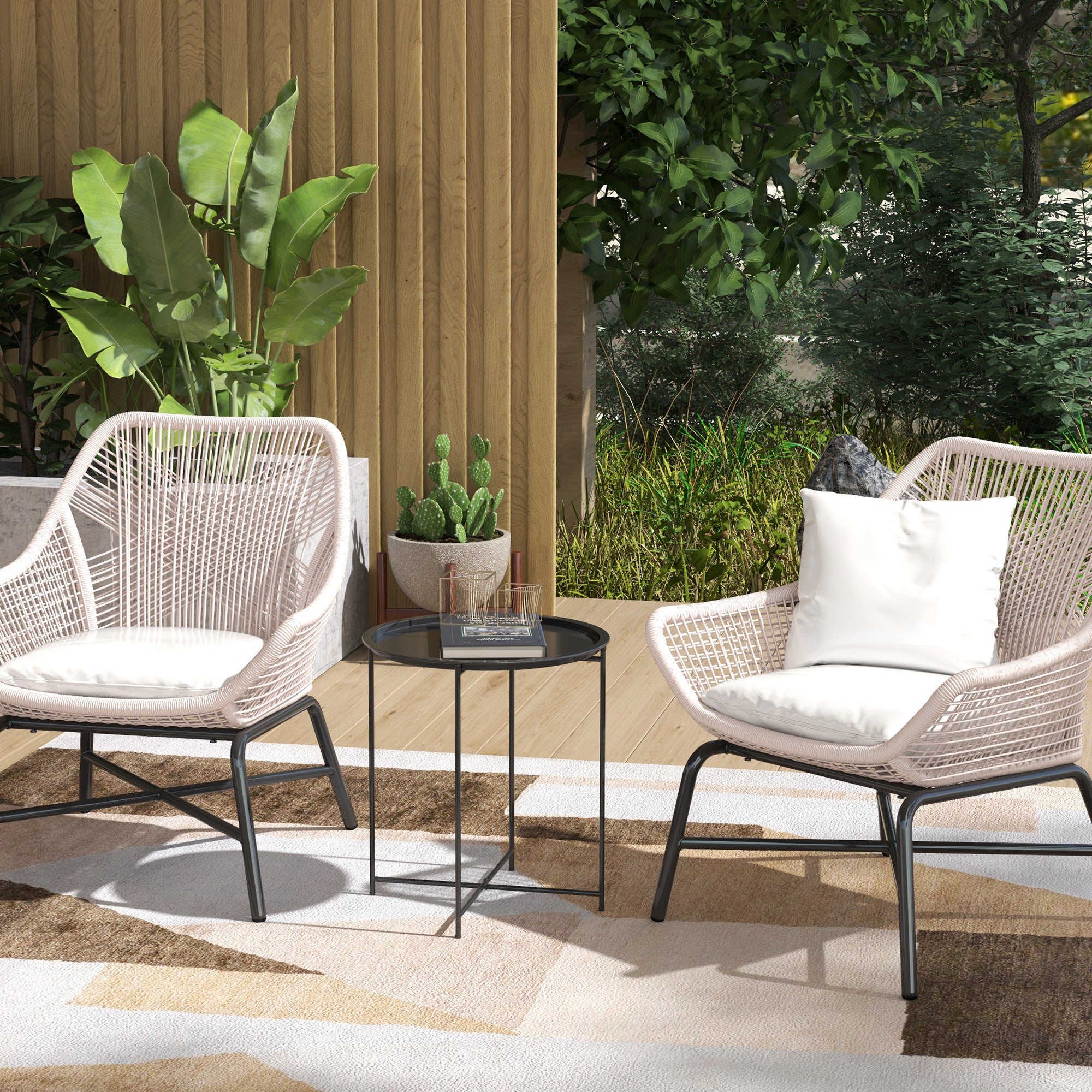 Steel Removable Tray Top Garden Table with Foldable Legs - Black