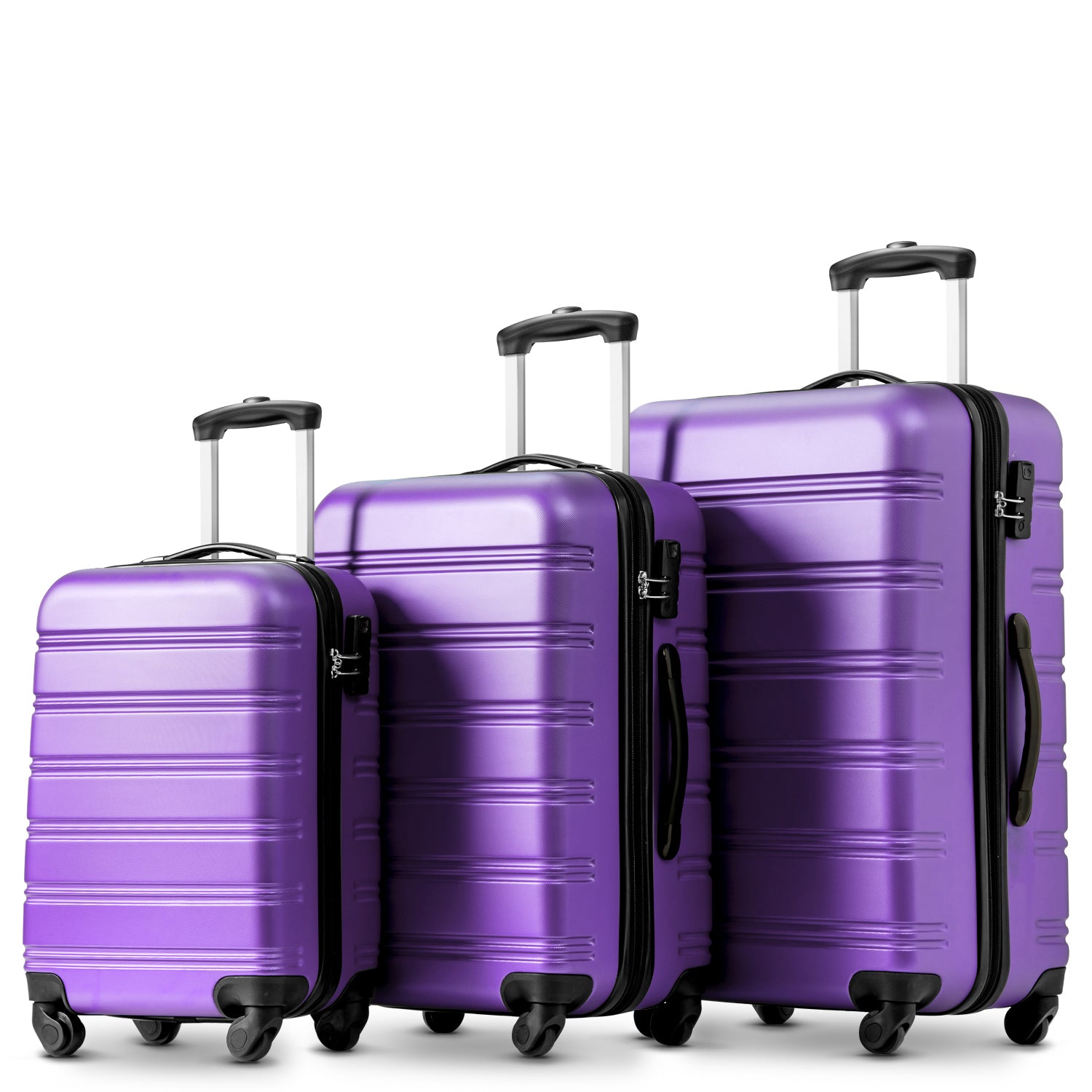 20/24/28 Inch Set of 3 ABS Hard Shell 4-Wheel Travel Luggage with Silent Wheels, Secure Combination Lock, Trolley Suitcase Set, Purple