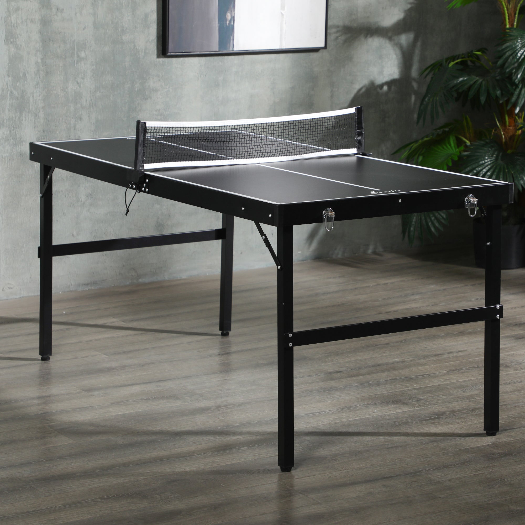 5ft Mini Table Tennis Table, Folding Ping Pong Table with Net and Aluminium Frame, Portable Ping Pong Game Set for Indoor Outdoor Use, Black