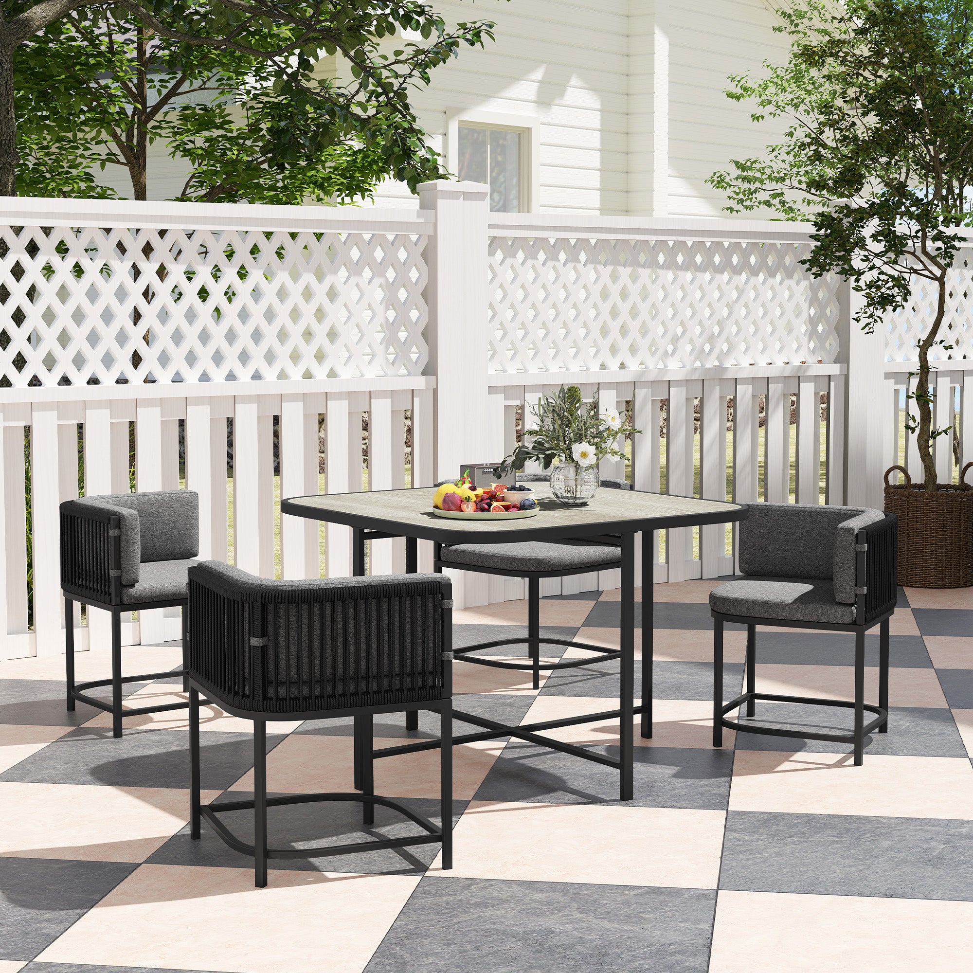 4 Seater Rattan Garden Furniture Set with Cushions - Charcoal Grey