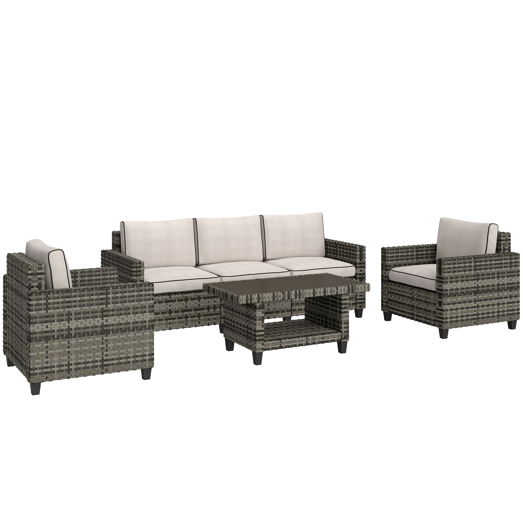 6 Piece Rattan Garden Furniture Set with Cushions - Light Grey