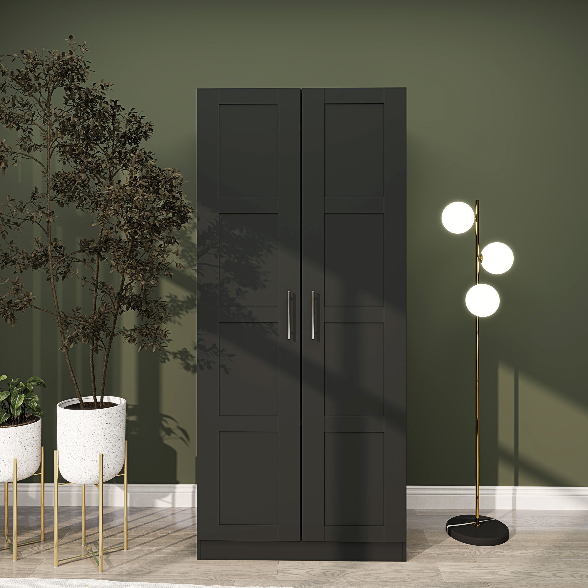 Double Paneled Wardrobe with Shelves 80W x 53.5D x 180H cm - Black