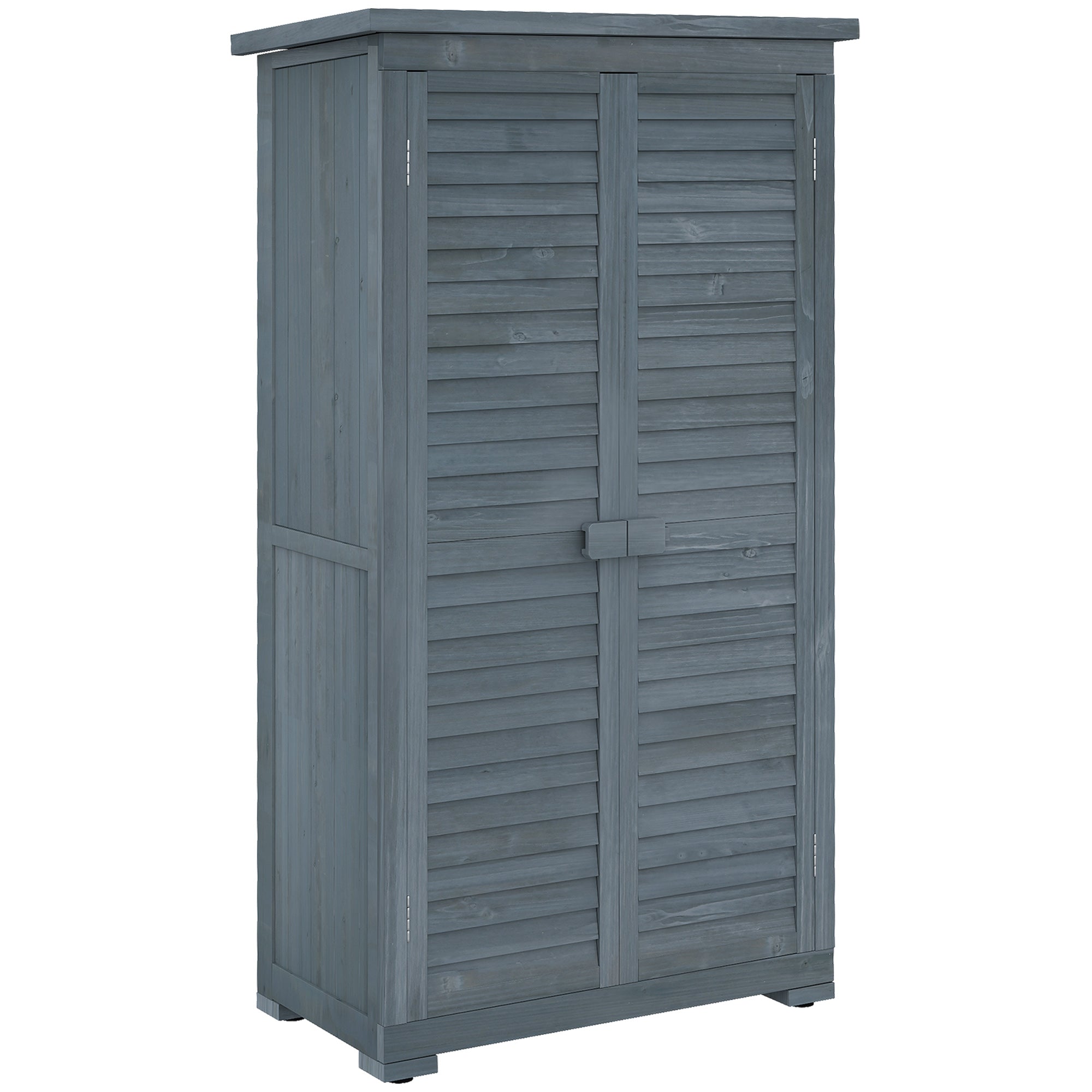 39.5 x 79cm Fir Wood Garden Storage Shed with Shelves - Grey