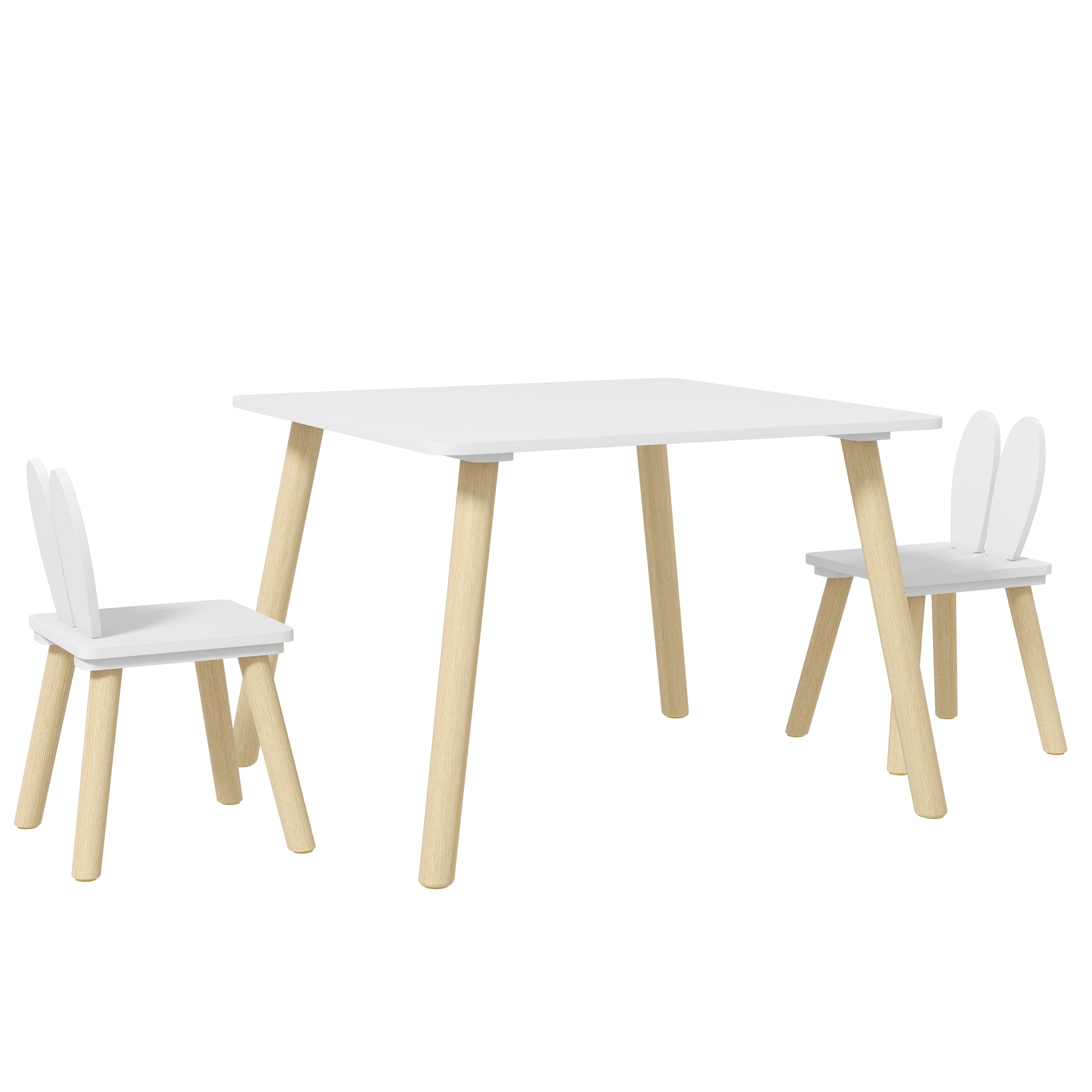 3 Piece Toddler Table and Chair Set with Bunny Ear Backrest - MDF and Pine Wood