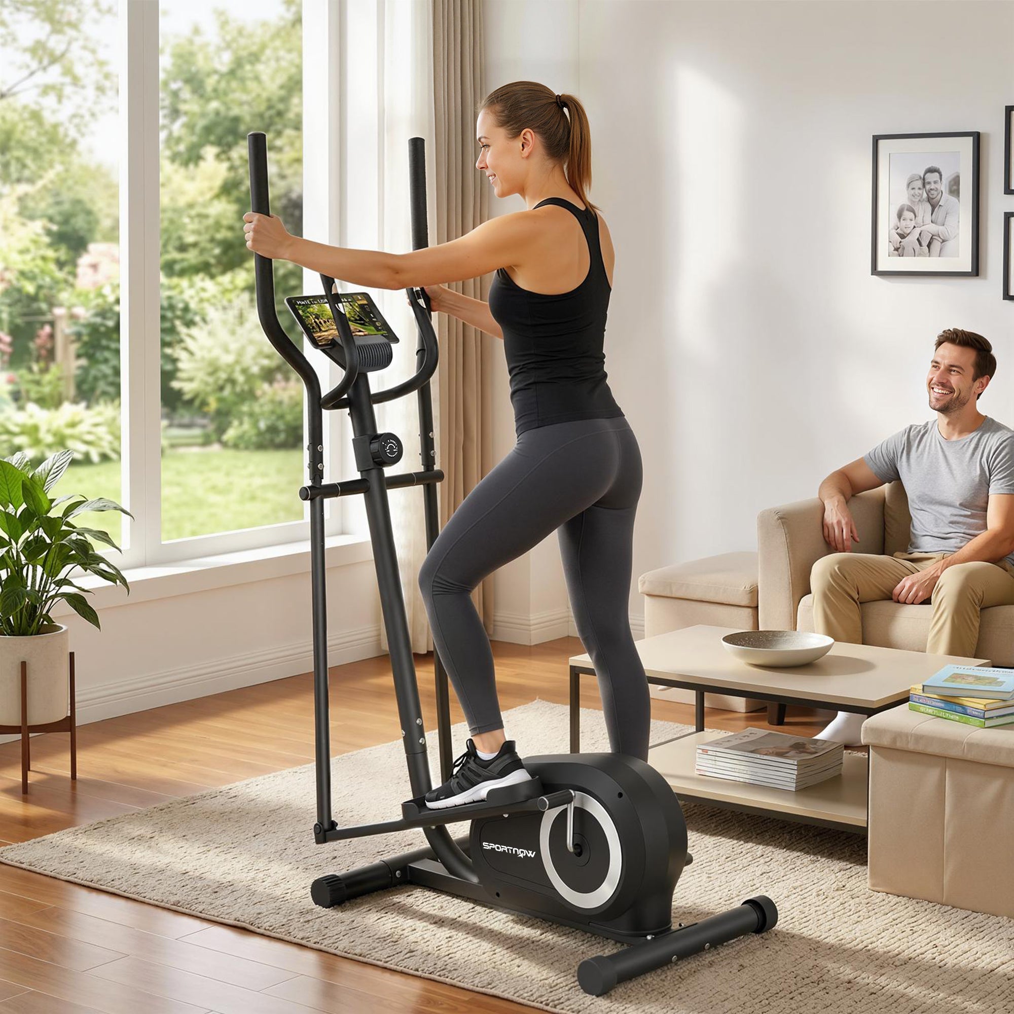 Elliptical Cross Trainer for Home, Quiet Magnetic Elliptical Machine with Bluetooth, App Compatible, 8-Level Resistance