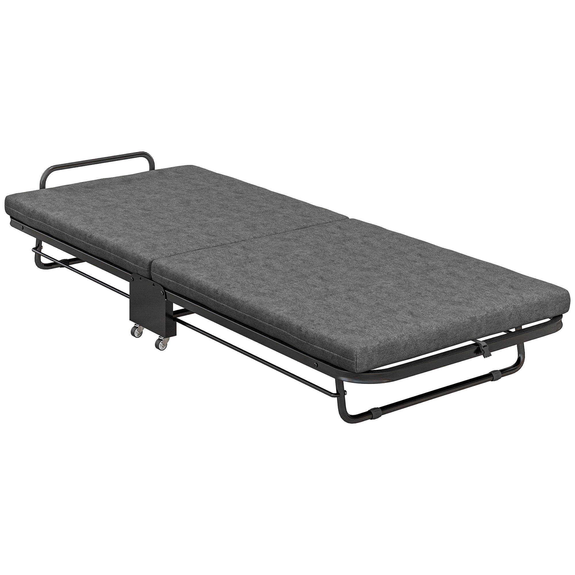 Single Temporary Folding Bed with Comfortable Mattress - Grey