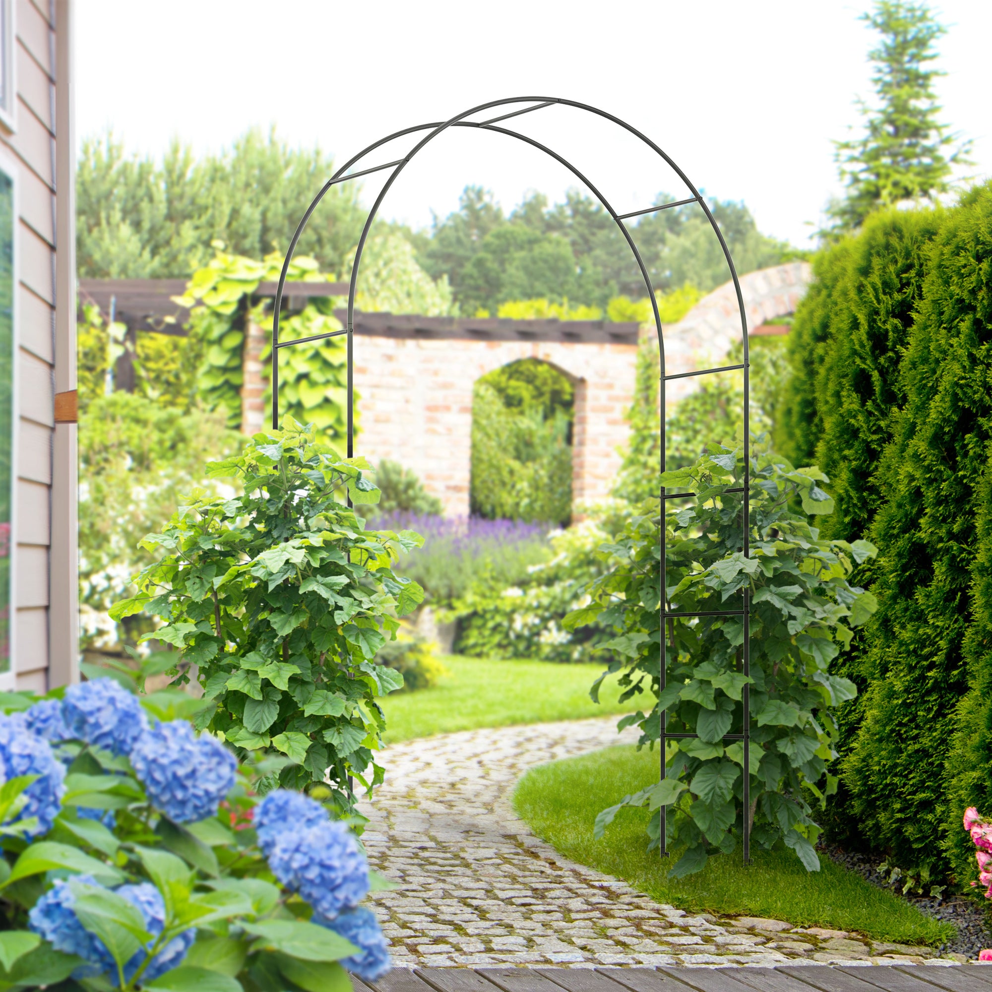 Outdoor Metal Garden Arch for Climbing Plants and Weddings 140x40x240 cm - Black