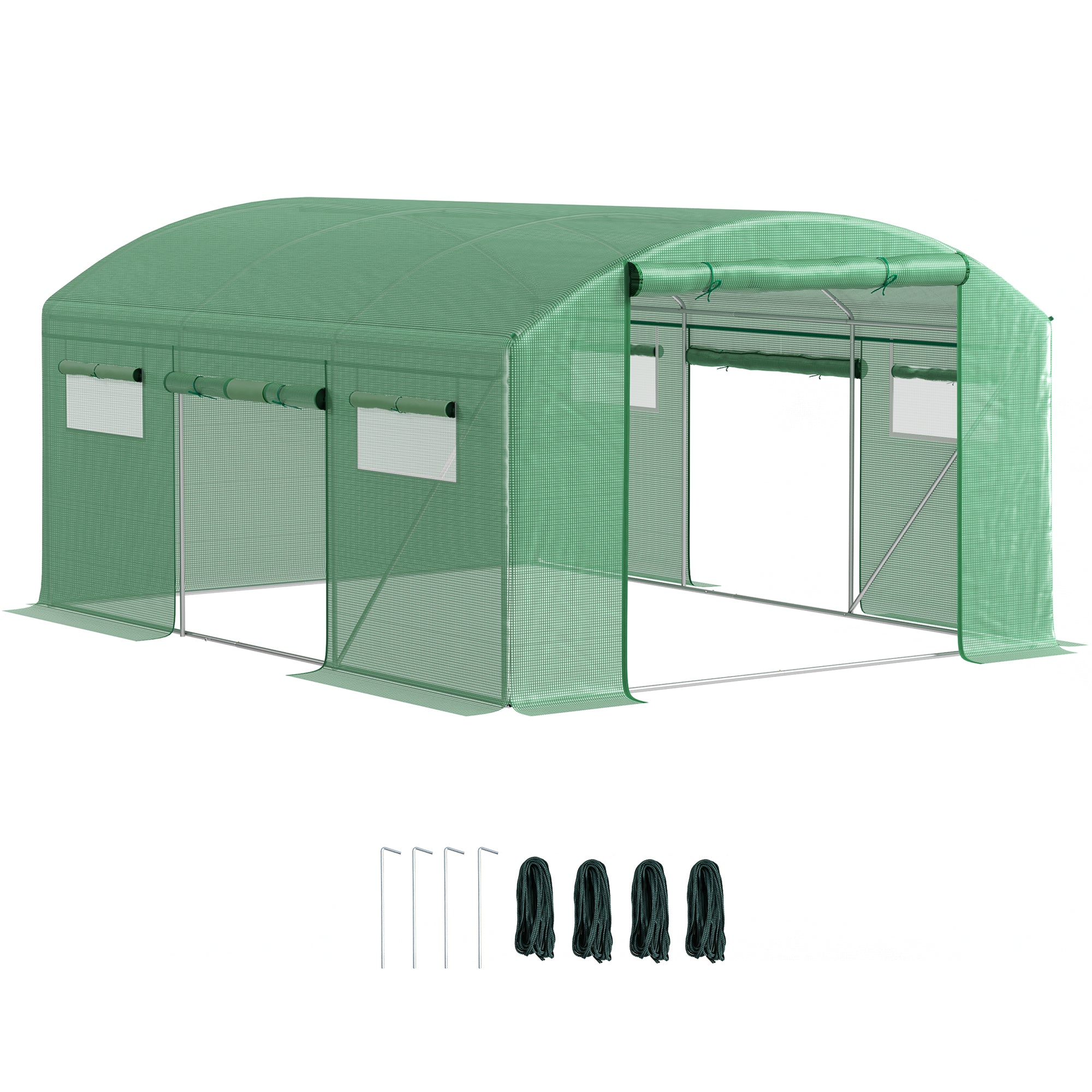 13 x 9.8ft Walk-In Polytunnel Greenhouse with Mesh Windows - Green