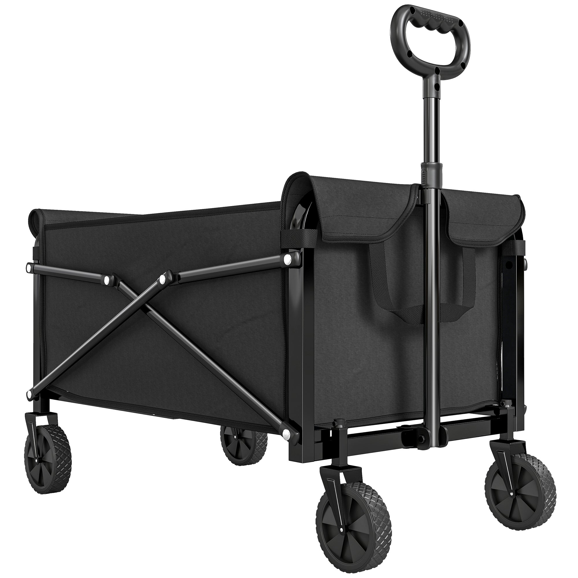 81L Festival Trolley on Wheels, Compact Garden Folding Trolley Cart with Adjustable Handle 80L Black