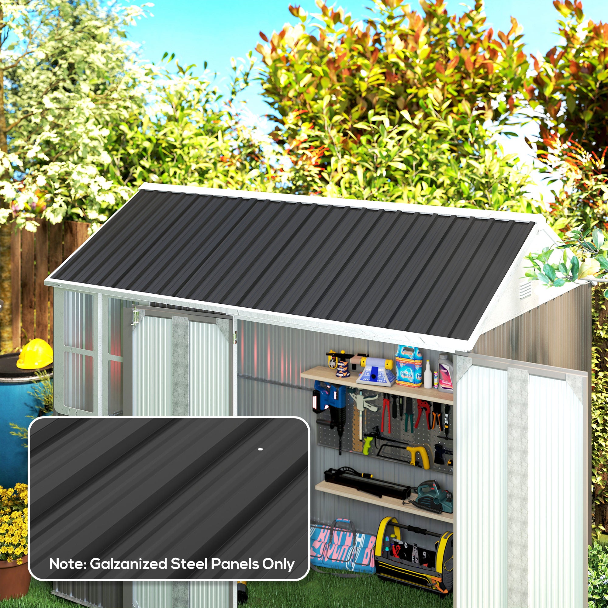 Set of 12 Corrugated Steel Roof Sheet Panels - Black