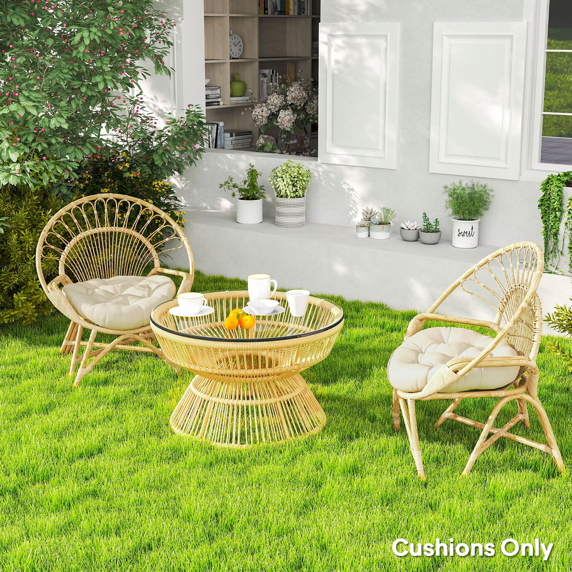 Set of 2 Outdoor 60cm Cotton Filled Cushions UV Protected - Beige