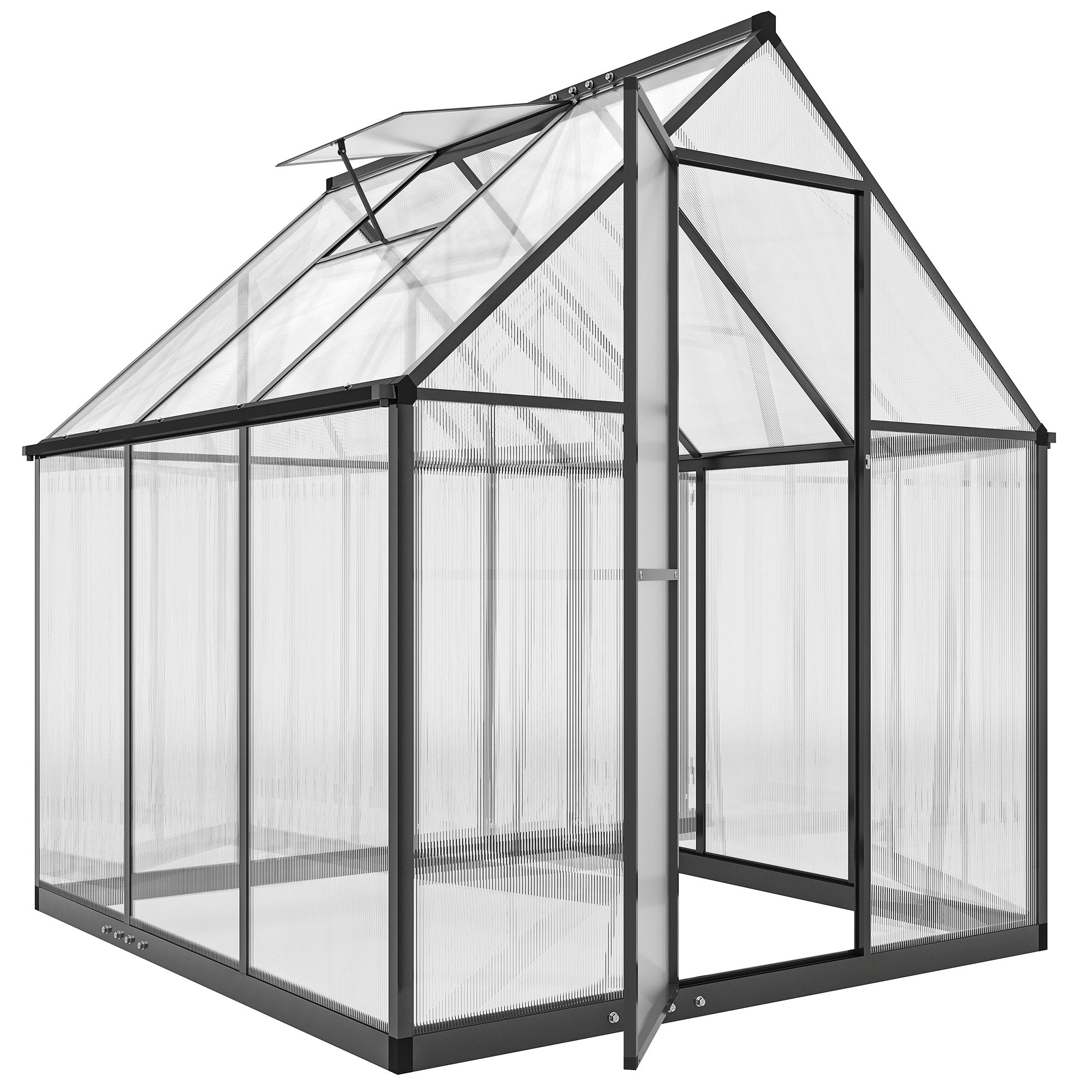 Polycarbonate Greenhouse with Swing Door and Adjustable Window, Walk-in Greenhouse with Rain Gutter, 5.5 x 6ft, Black