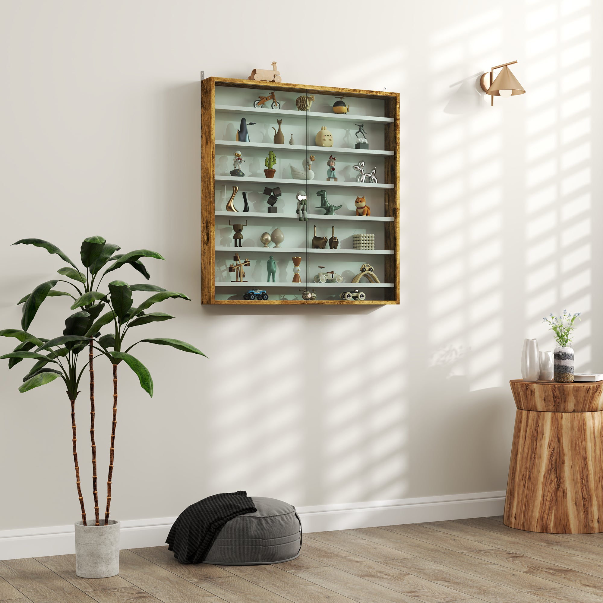 Six Shelf Display Cabinet, with Glass Doors - Brown