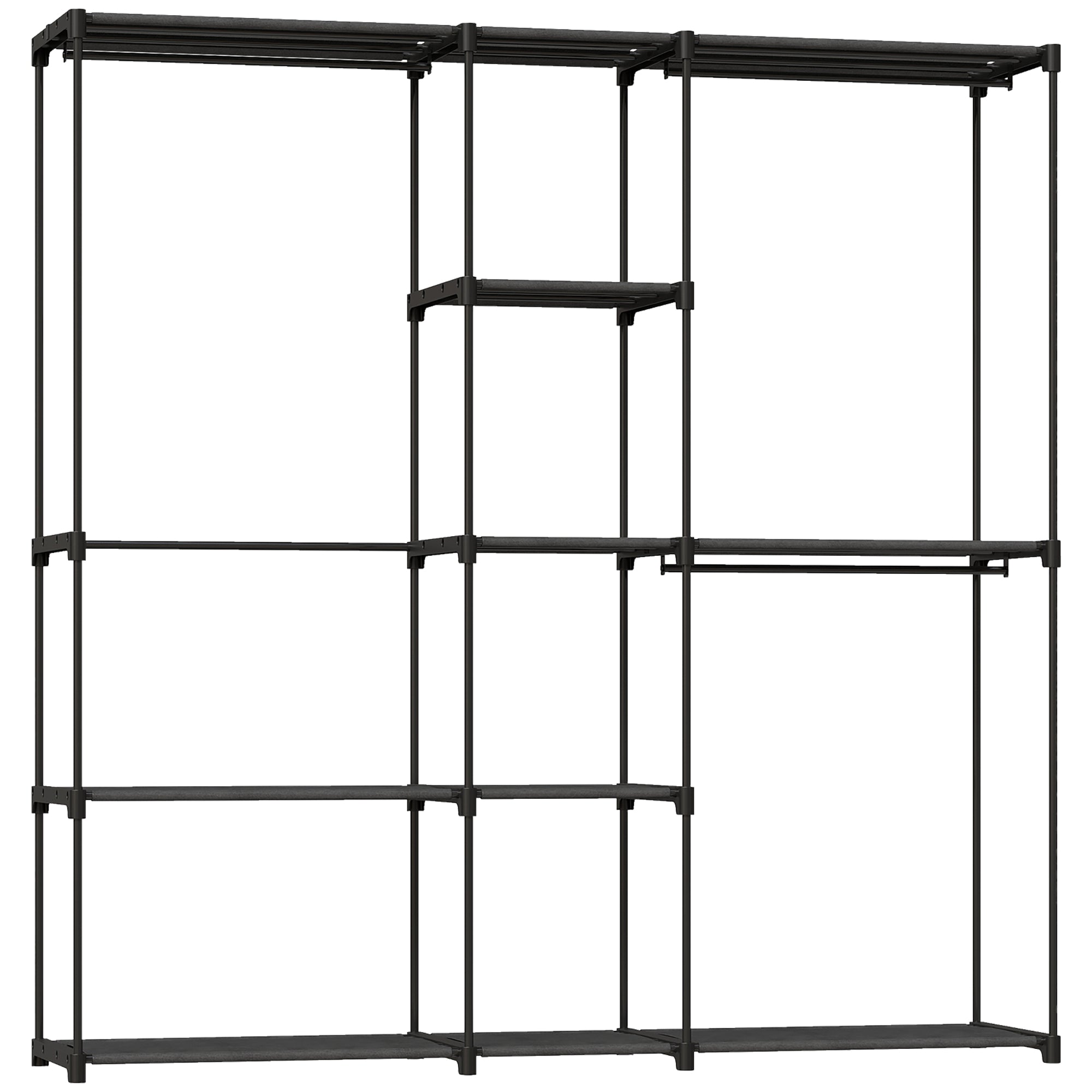 Portable Wardrobe, Open Clothes Wardrobe with 8 Shelves, 3 Hanging Rails, Black