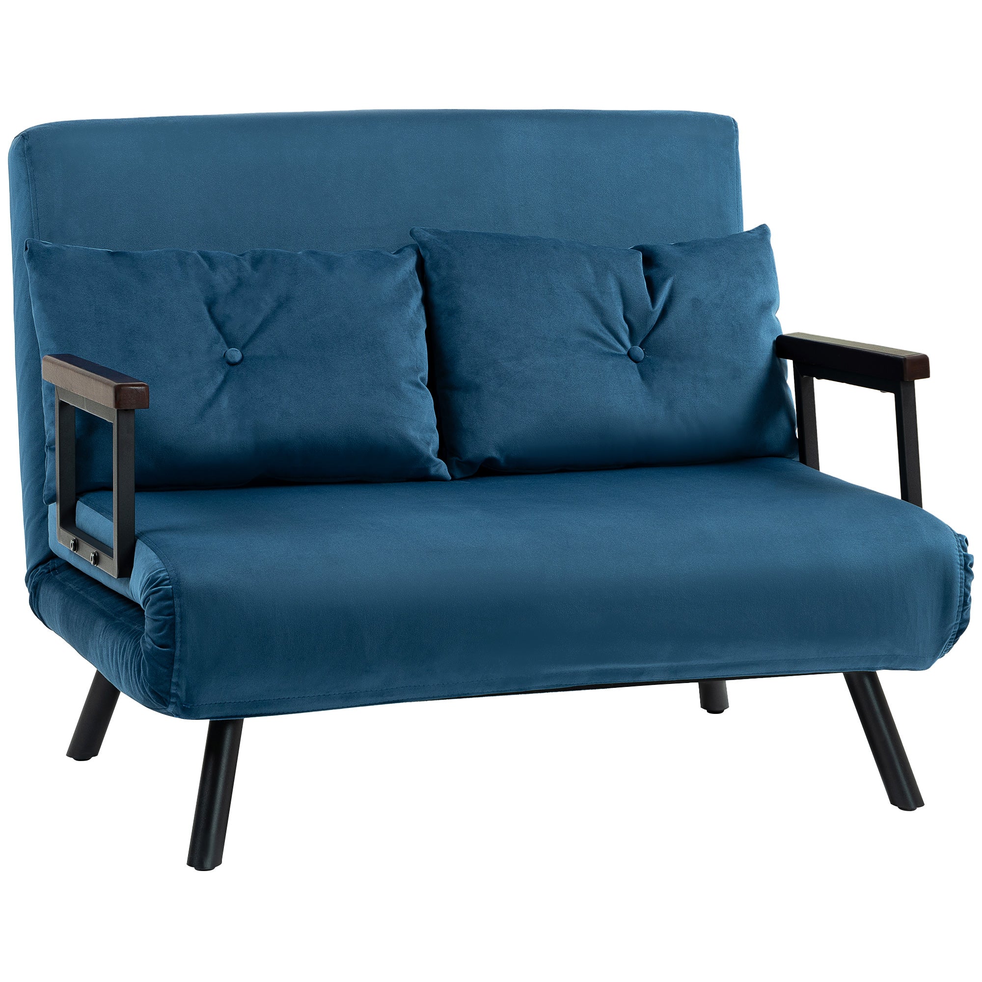 4-in-1 Velvet-Feel Double Sofa Bed with Pillows - Blue