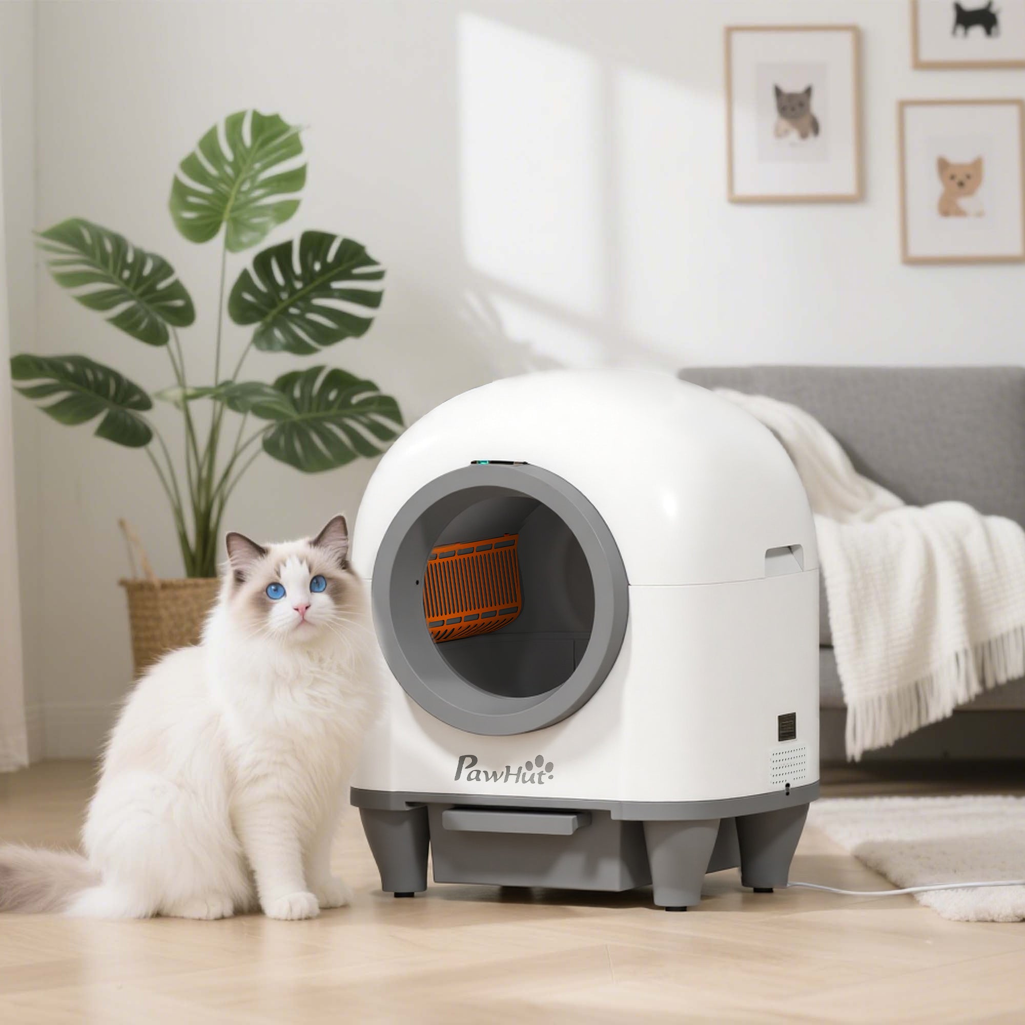 80L Extra Large Self Cleaning Cat Litter Tray with APP Control, Safety Protection, Odor Removal, Rubbish Bag for Multiple Kittens