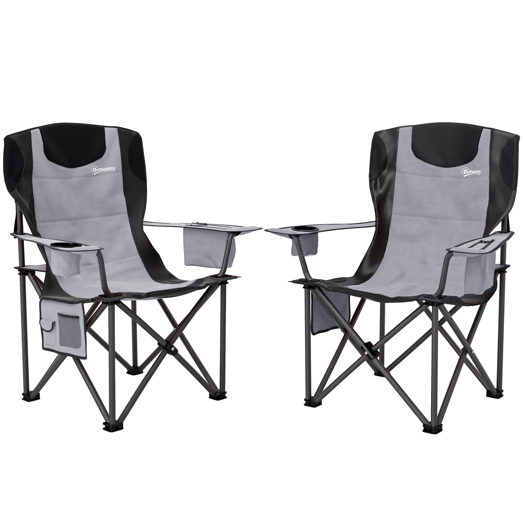 Comfortable Padded Folding Camping Chairs Set of 2 with Cooler Bag - Grey