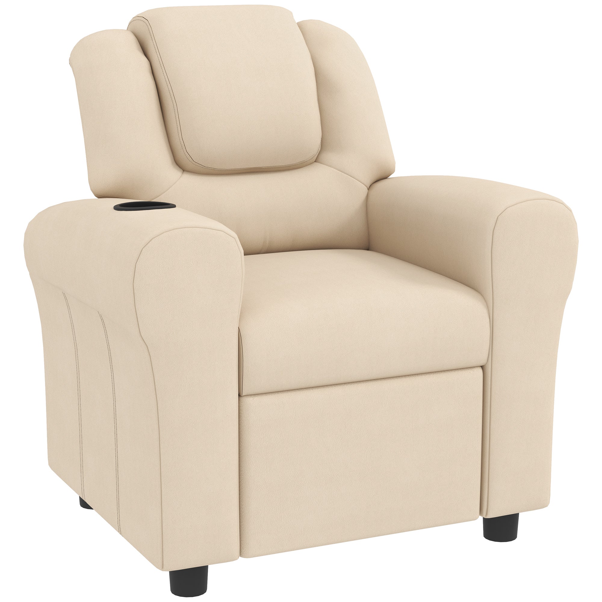 Kids Recliner Chair with Adjustable Backrest and Footrest - Beige PU Leather