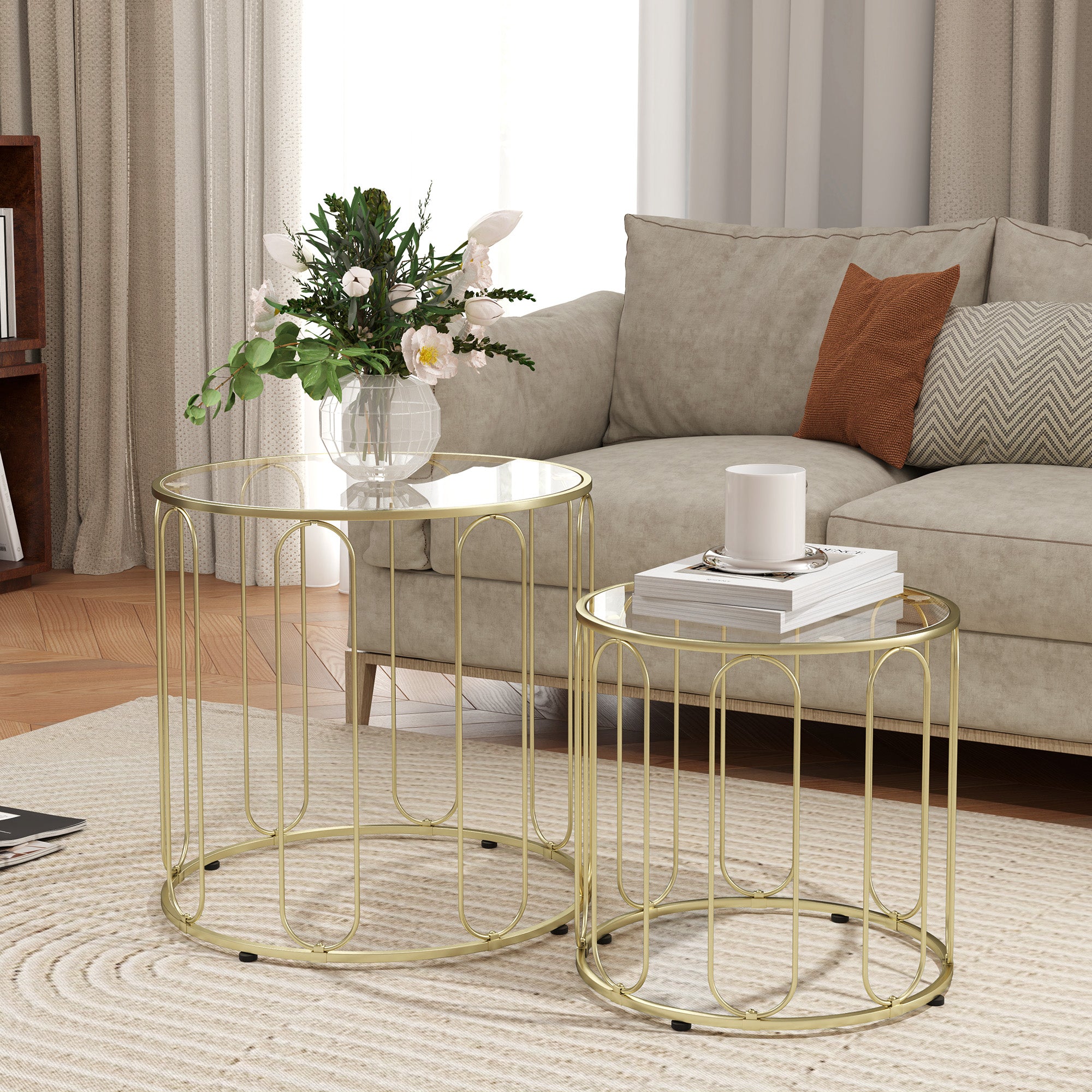 Elliptical Cut-Out Nesting Tables - Gold-Tone