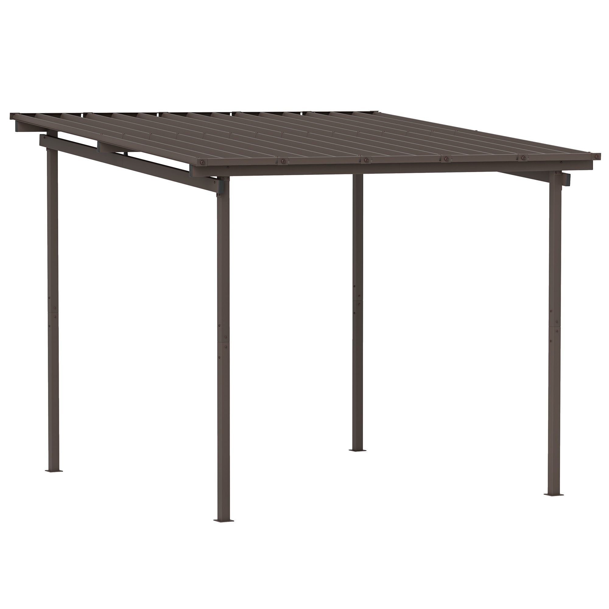3 x 3m Garden Pergola with Waterproof Metal Roof Lean-To Gazebo Wind-Resistant Easy Assembly - Brown
