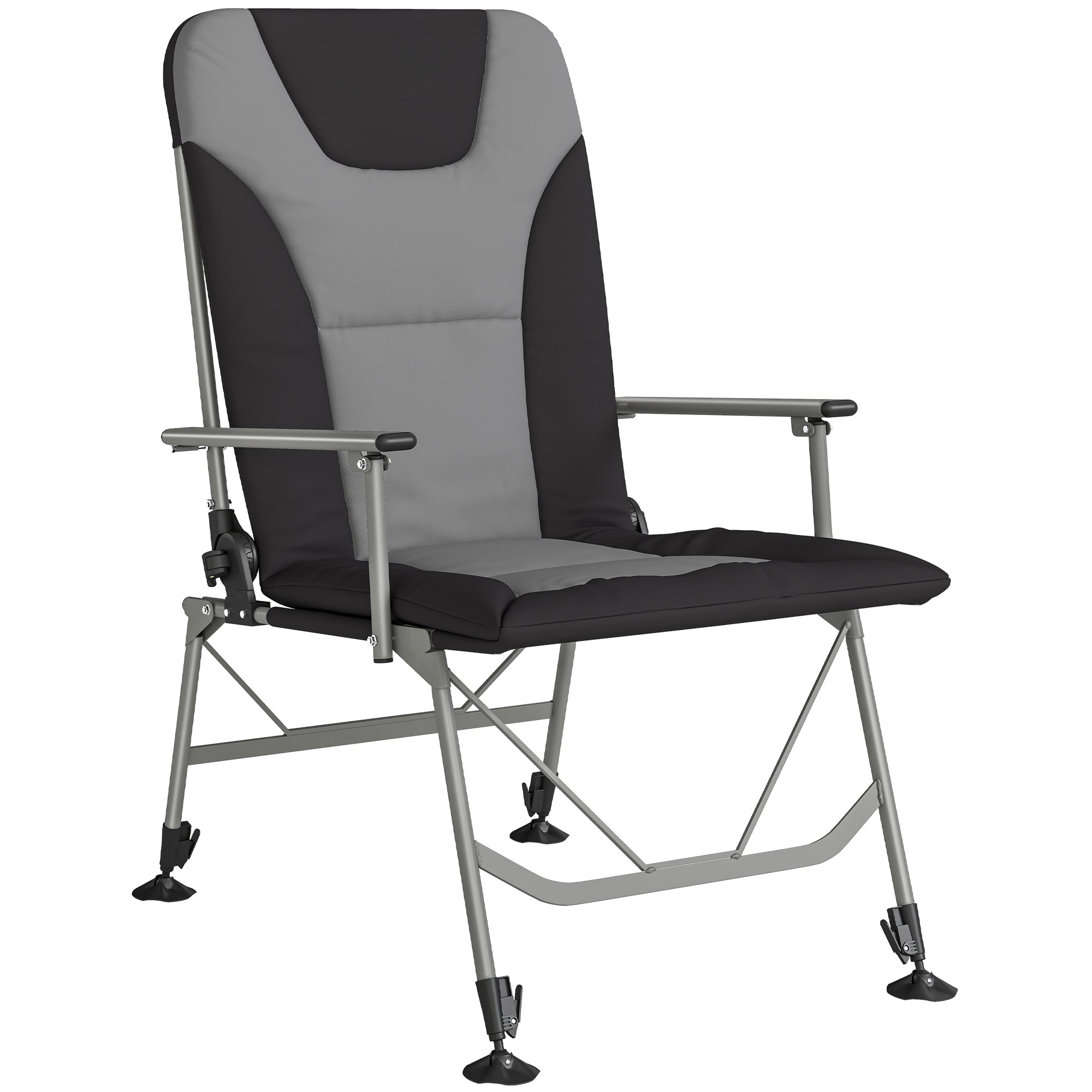 Camping Chair Padded Reclining Folding Chair with Wide Armrests for Adults Black