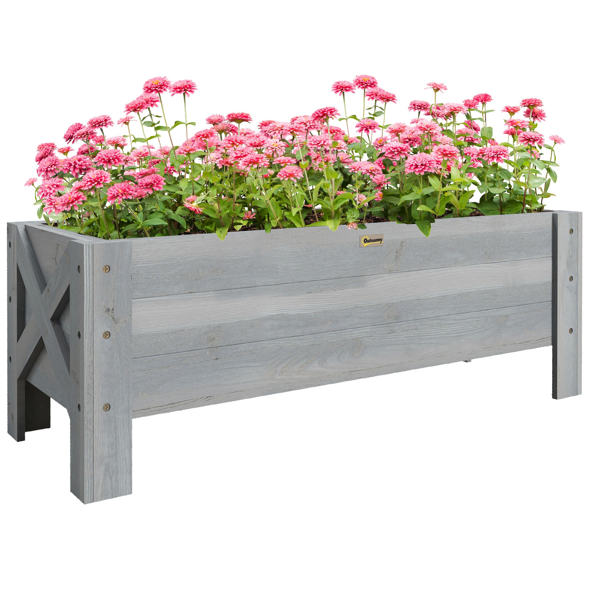 58L Fir Wood Raised Garden Bed Planter for Outdoor Patio Grey