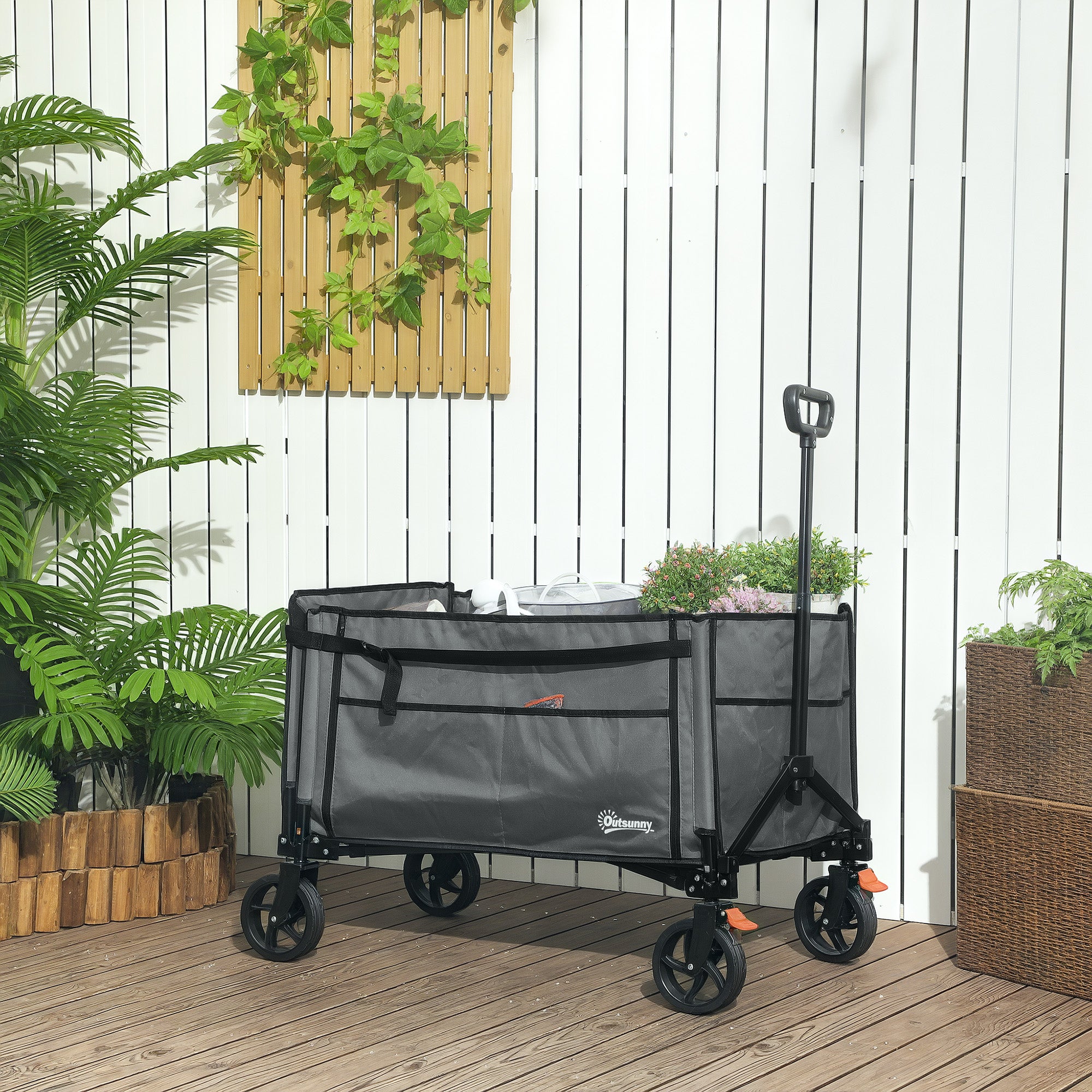 150L Folding Collapsible Trolley Wagon with Adjustable Handle Grey