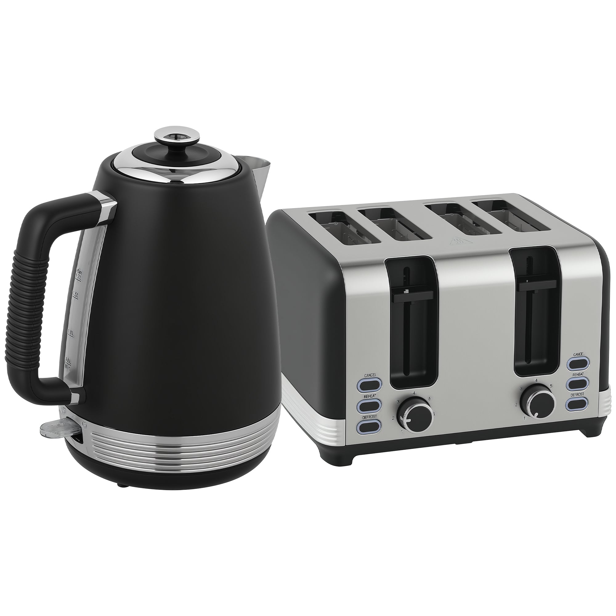Stainless Steel Panel Kettle and Toaster Set - Black