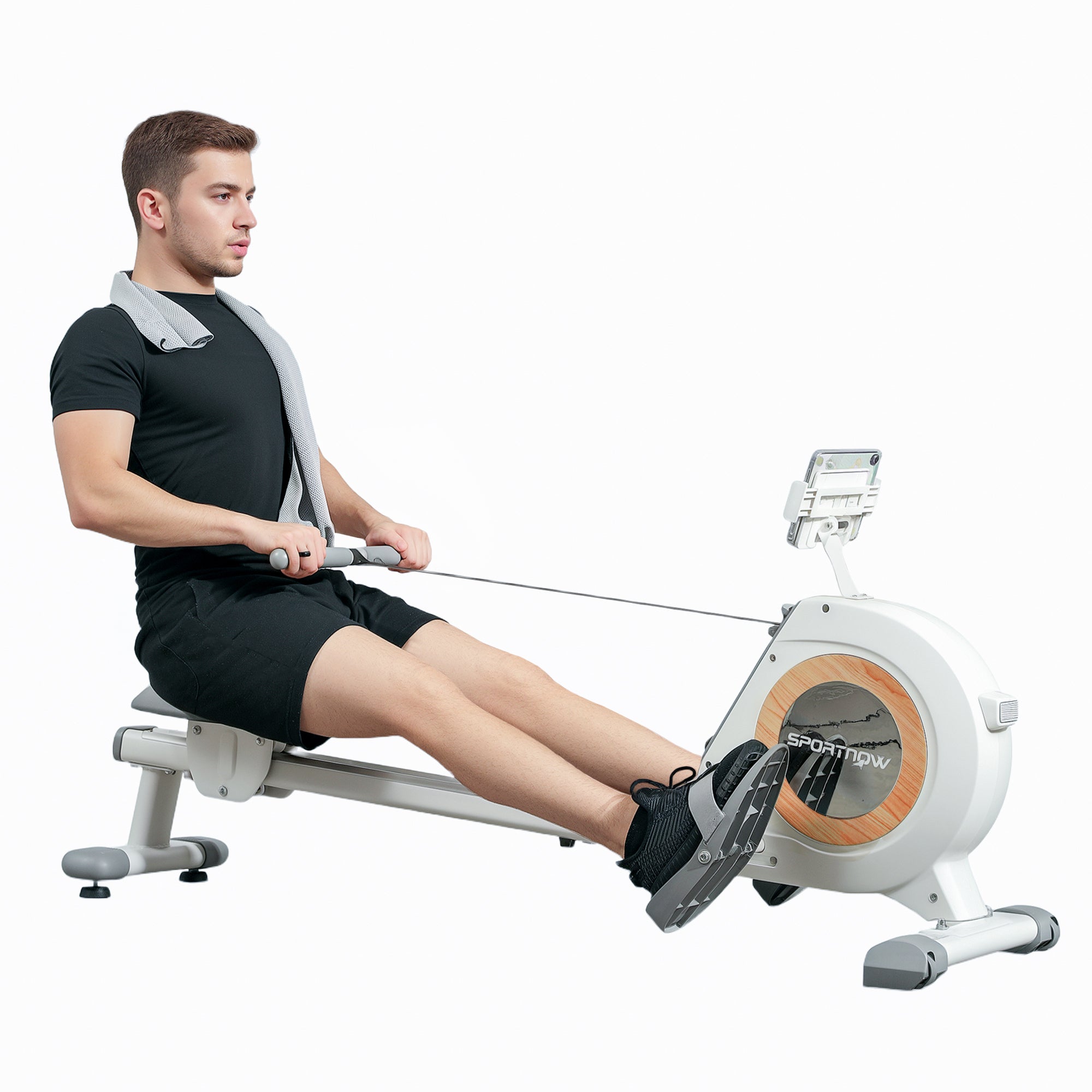 16-Level Magnetic Rowing Machine with LCD Monitor and Phone Holder - White
