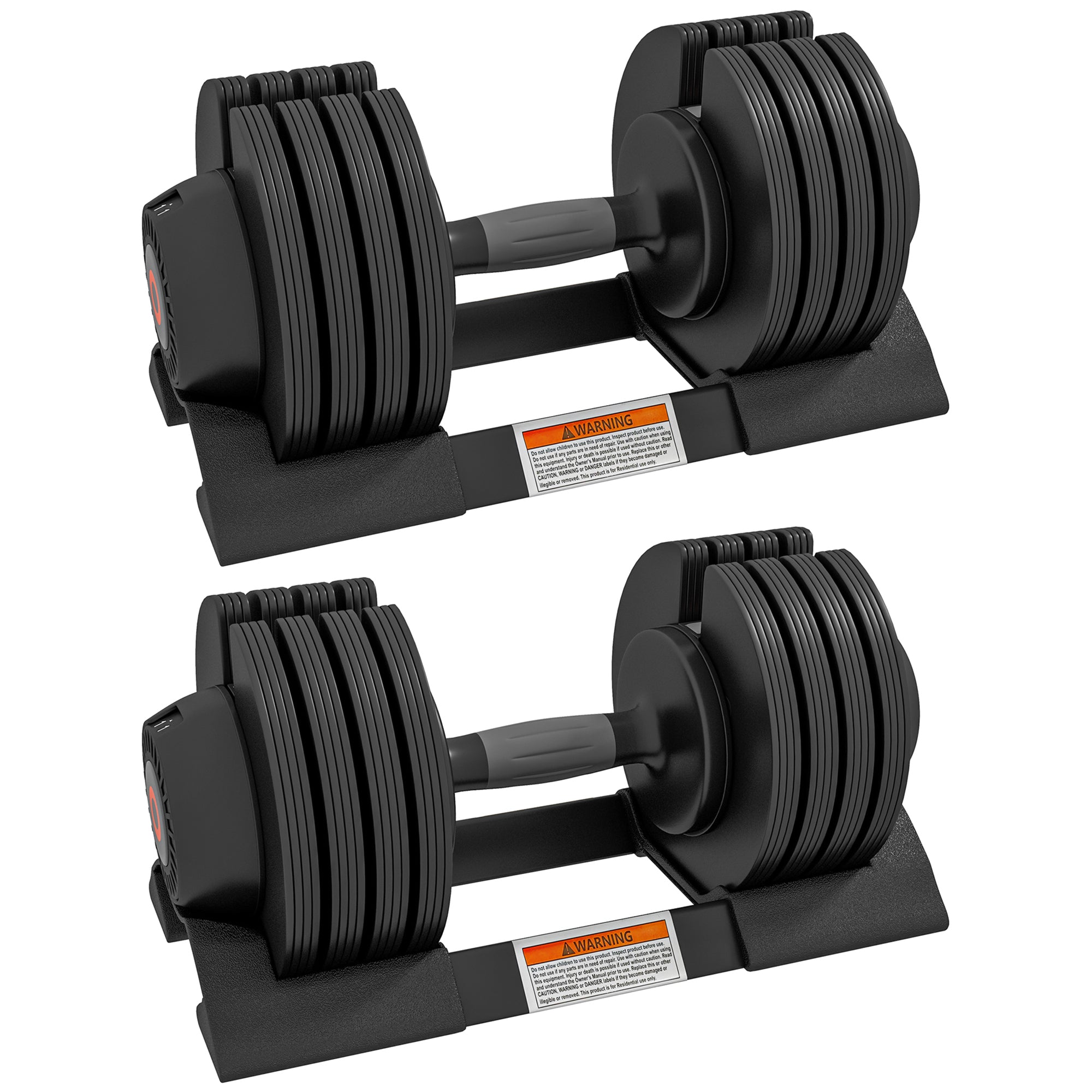 2 Piece Adjustable Dumbbells Set with Non-Slip Handles - Black