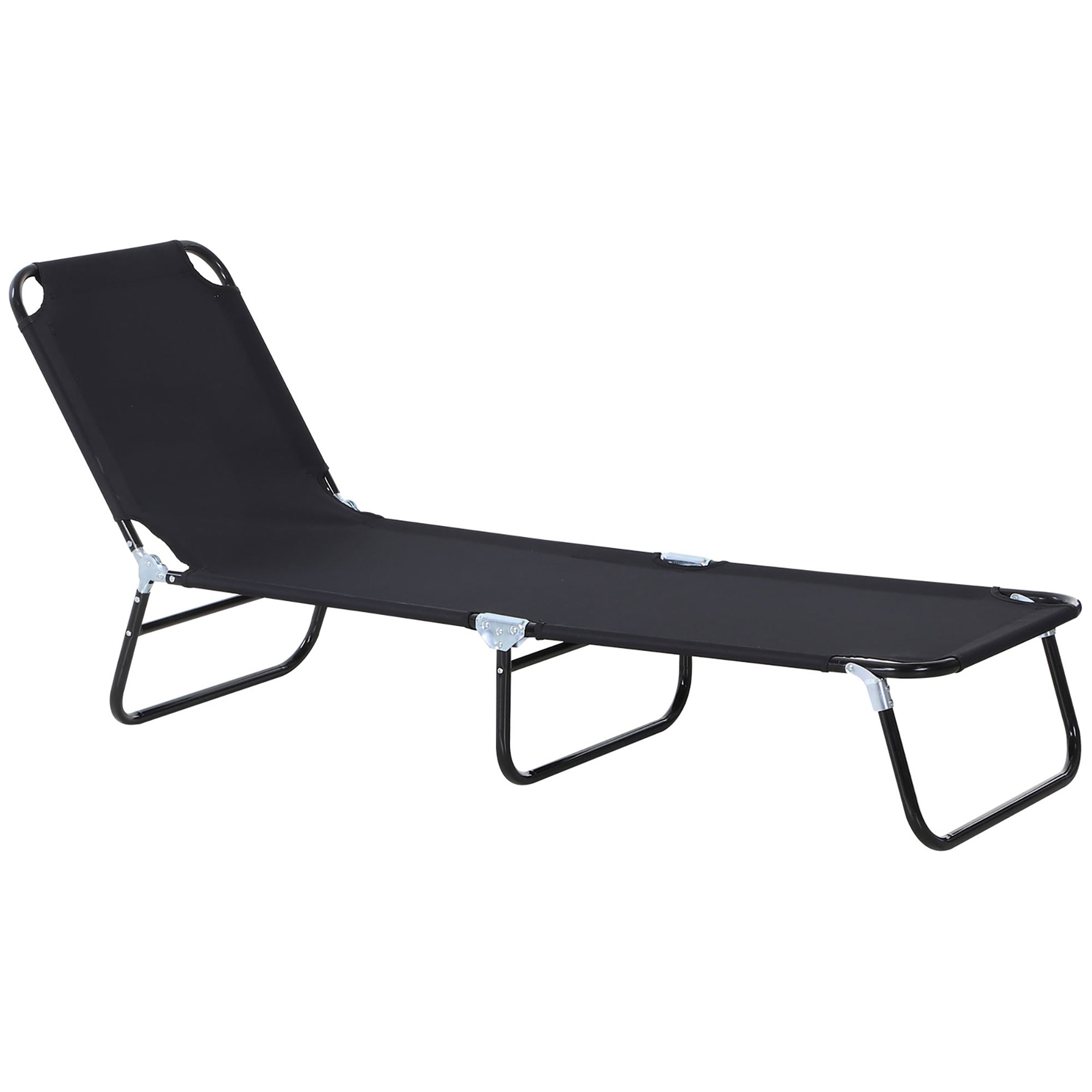 Foldable Outdoor Sun Lounger with 5-Position Adjustable Backrest and Breathable Mesh - Black