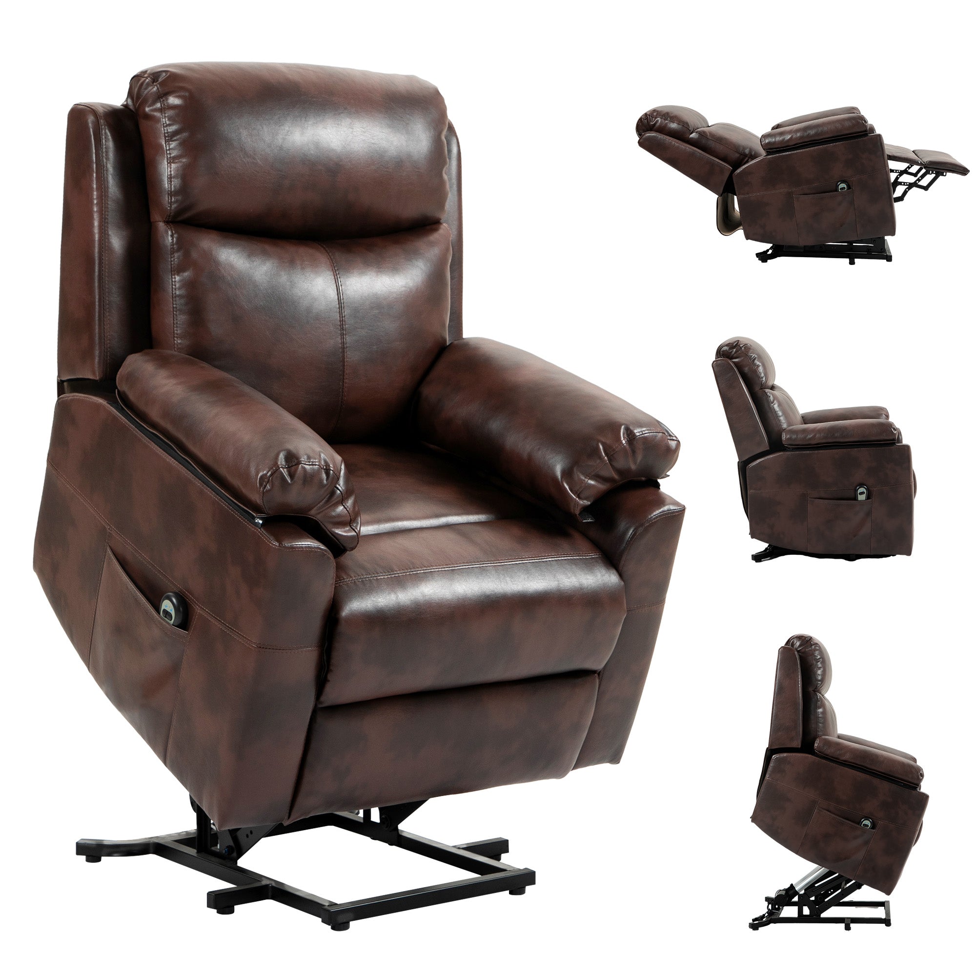 Electric Power Lift Riser Recliner Chair – Dark Brown Faux Leather