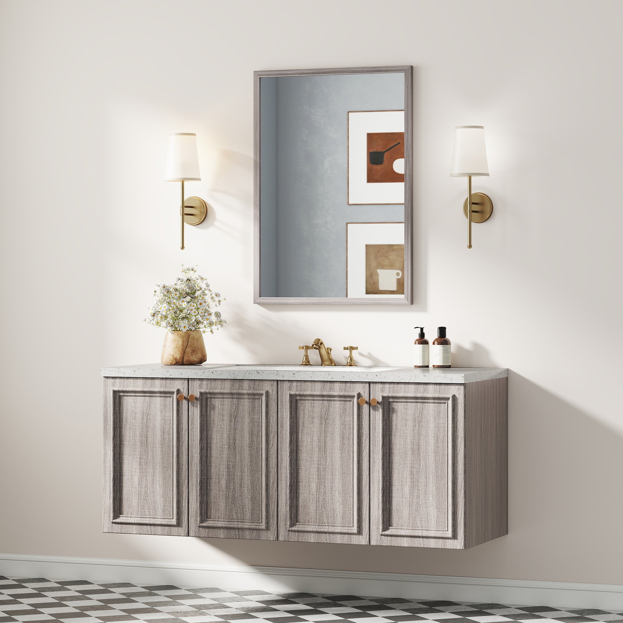 Wall Bathroom Mirror, 50 x 70 cm Wall-Mounted Mirror for Living Room, Bedroom, Hallway, Grey