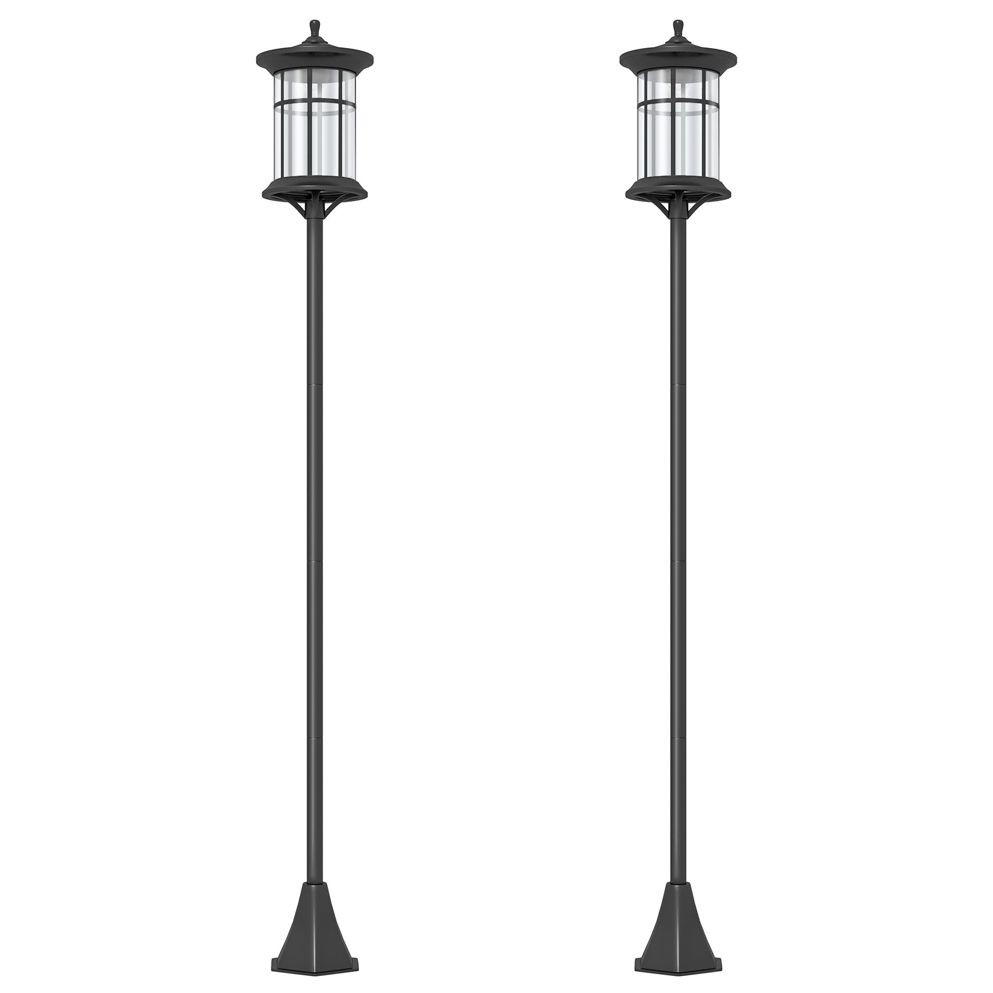 Set of 2 Traditional Solar Lamp Posts 1.8m Stainless Steel Black