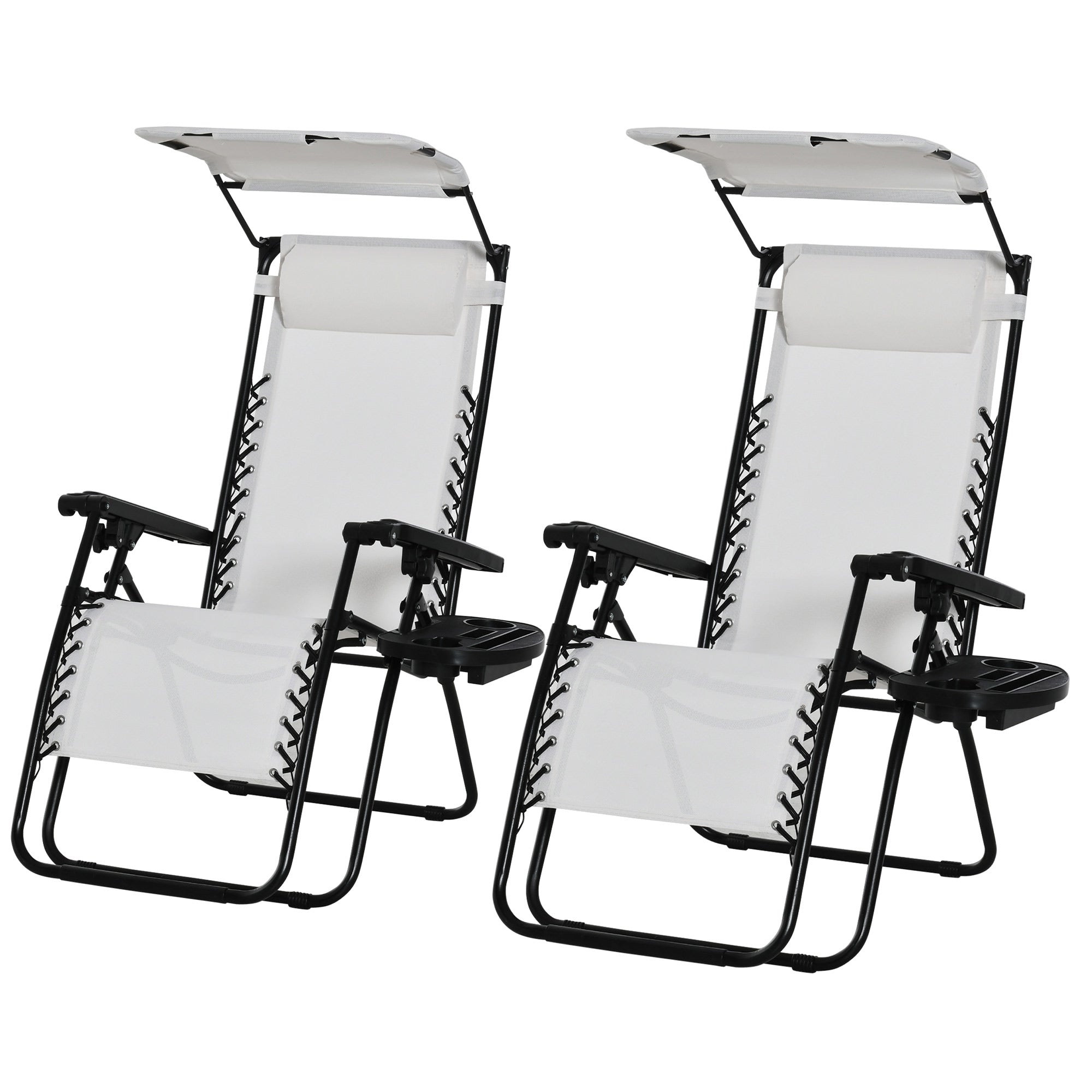2 Piece Foldable Reclining Garden Chairs with Canopy - White