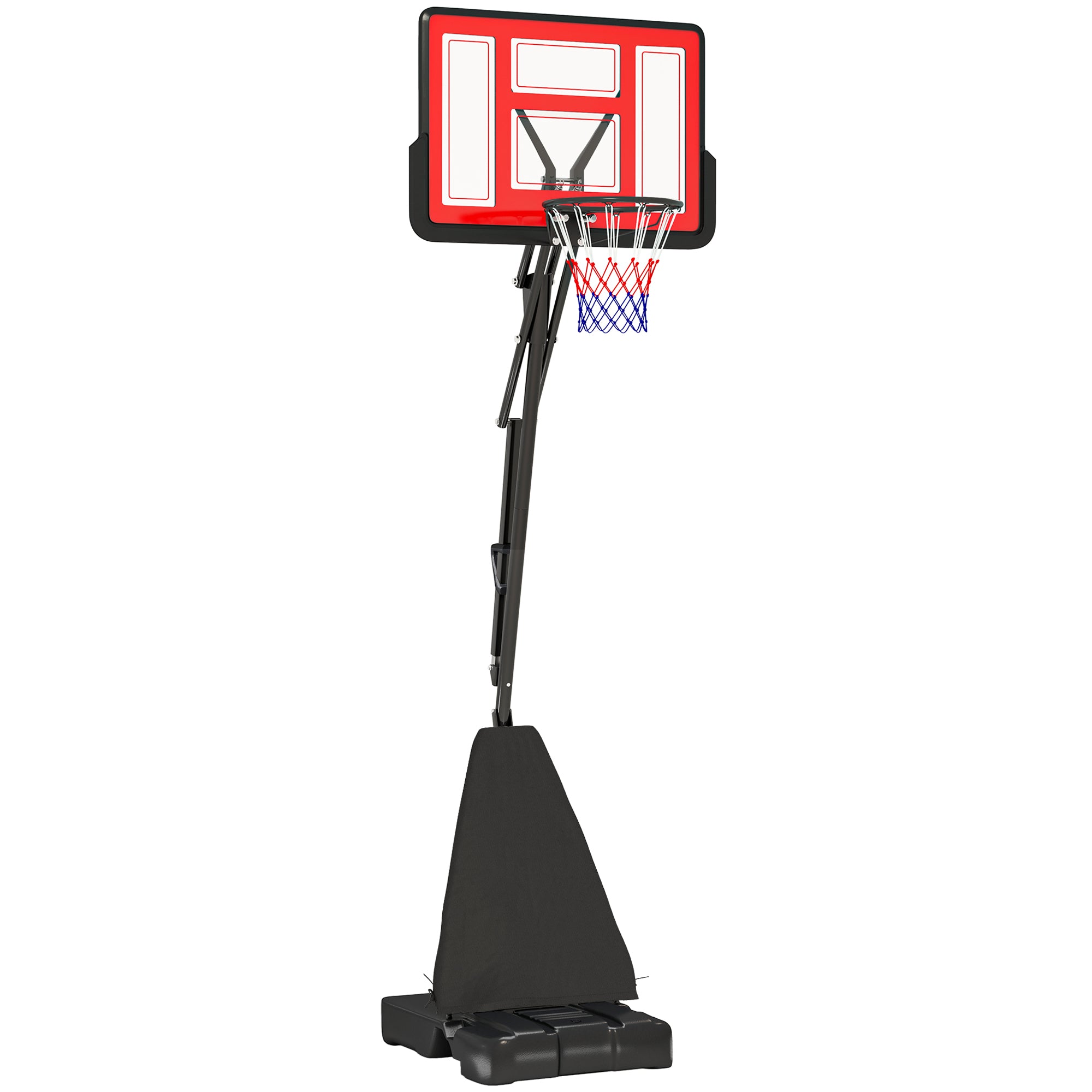 Basketball Hoop Outdoor, Height Adjustable Basketball Hoop and Stand with Rebound System, Weighted Base, Portable on Wheels, 2.45-3.05m, for Teens, Juniors, Adults, Red