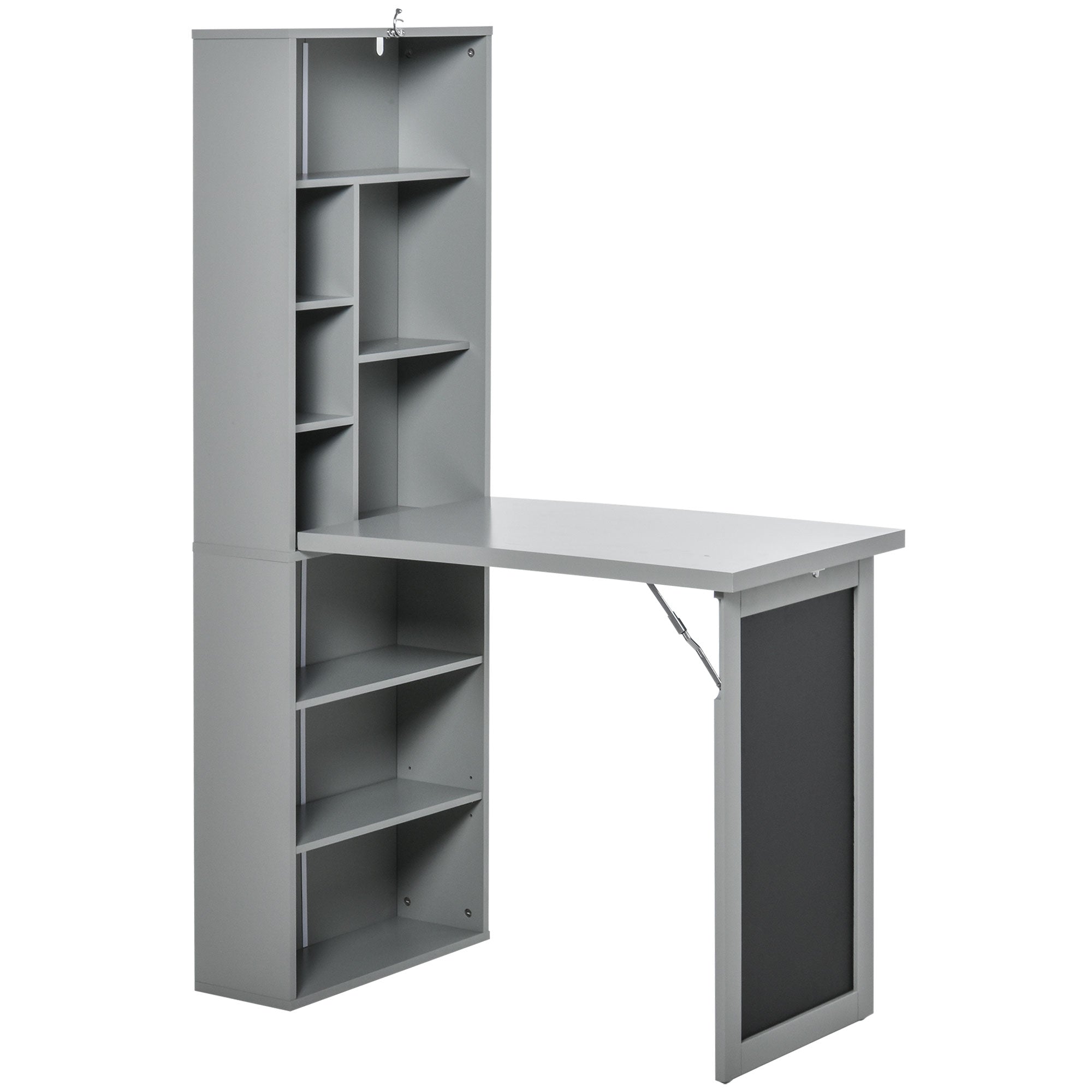 Folding Convertible Computer Desk with Blackboard and Side Shelves for Home Office - Grey