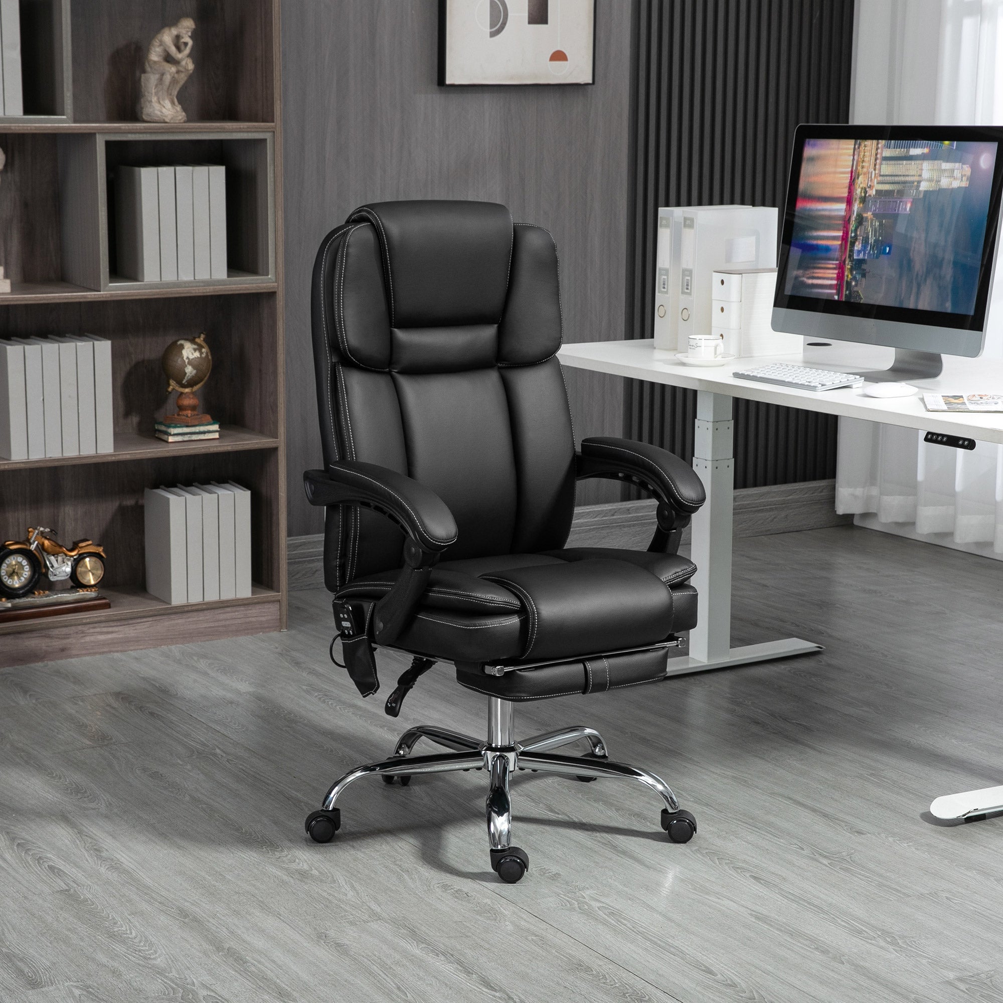 Six Point Vibrating Massage Office Chair with Recline and Heat Settings - Black