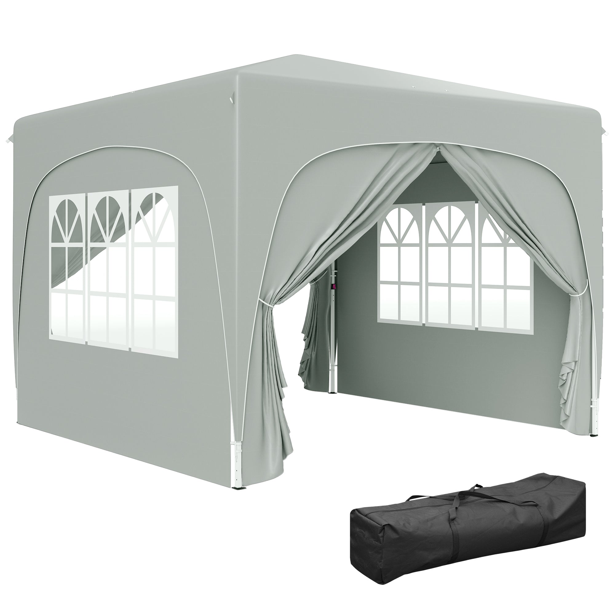 3 x 3m Pop-Up Gazebo Shelter, with Accessories - Light Grey