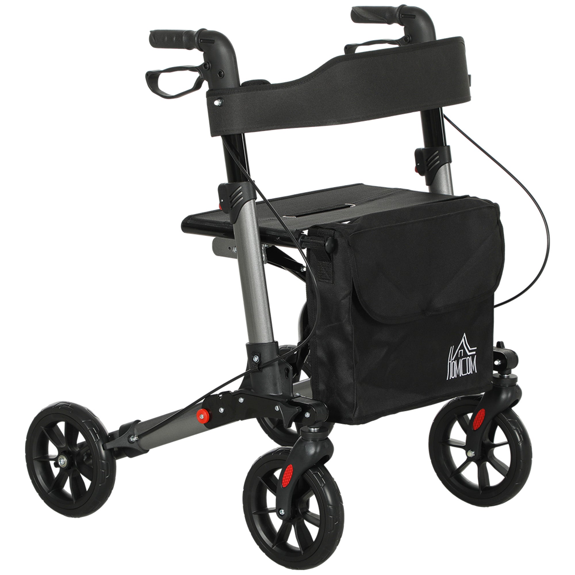 4 Wheel Rollator Walker with Seat, Backrest, Dual Brakes, Cane Holder & Carry Bag - Silver